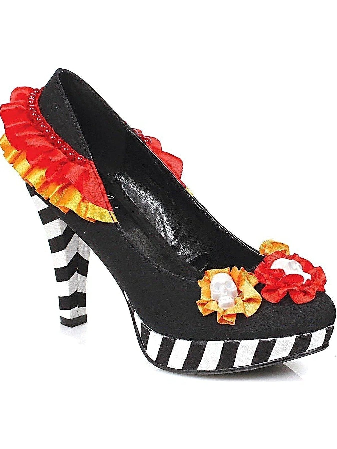 Ellie Shoes 414-Dia 4" Heel Flower Skull Costume Pumps - Black/White & Multi, Sizes 5-12 - Women's Costume pumps