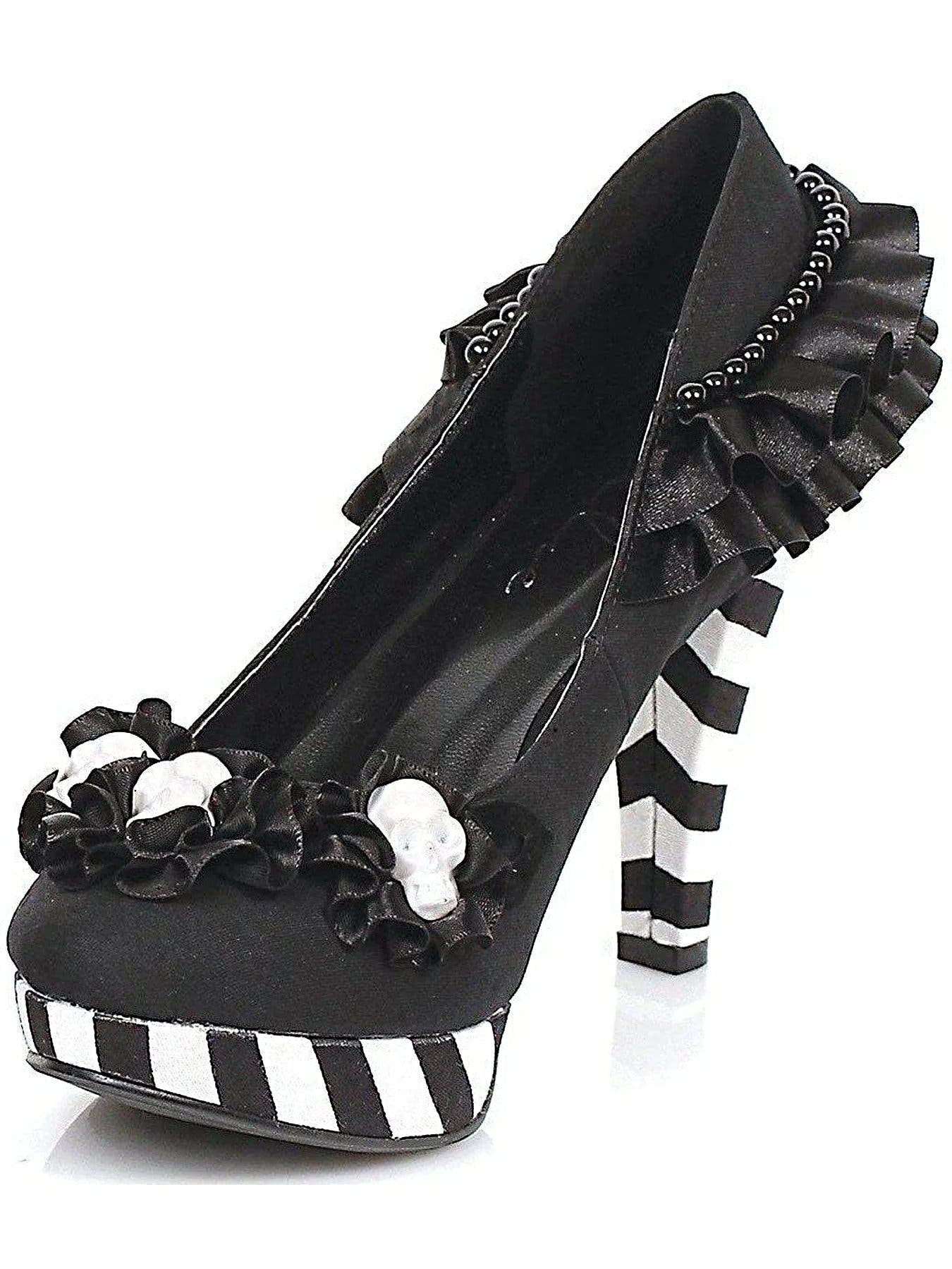 Ellie Shoes 414-Dia 4" Heel Flower Skull Costume Pumps - Black/White & Multi, Sizes 5-12 - Women's Costume pumps