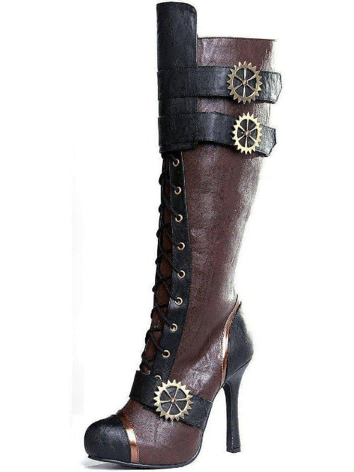 Ellie Shoes 420-Quinley 4" Knee High Steampunk Boots With Laces - Brown & Green, Sizes 6-12 Ellie Shoes