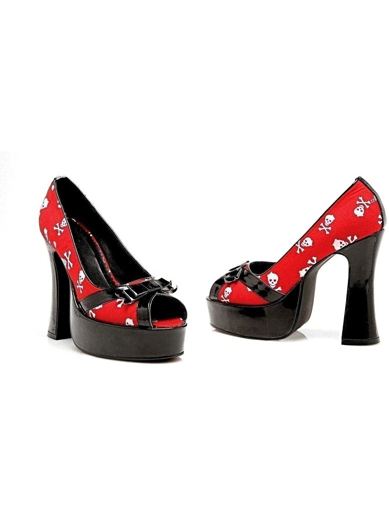 Ellie Shoes E-557-Skully 5" Chunky Heel Satin Skull Women's Peep Toe Pump - Women's Peep toe Pumps