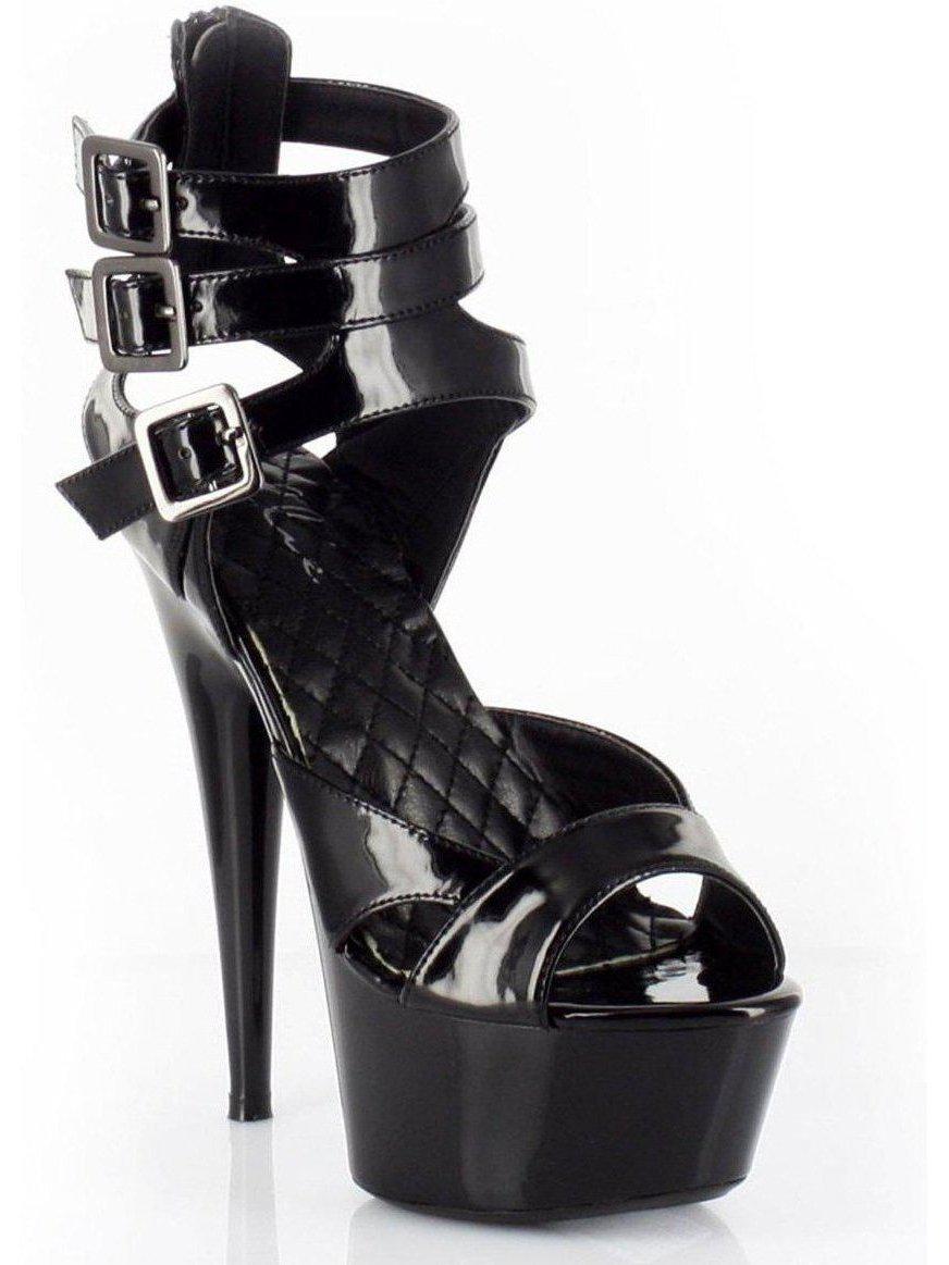 Ellie 609-Athena 6 Inch Heel Platforms, Women's Peep Toe Style with Triple Strap in Black and Red Ellie Shoes