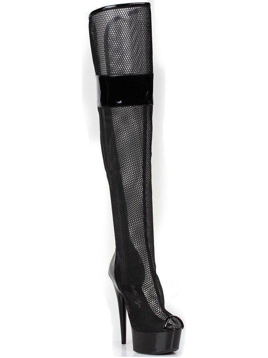 Ellie Shoes 609-Ivy 6" Peep Toe Thigh High Boots in Black, Fuchsia, Yellow, Sizes 6-12 Ellie Shoes