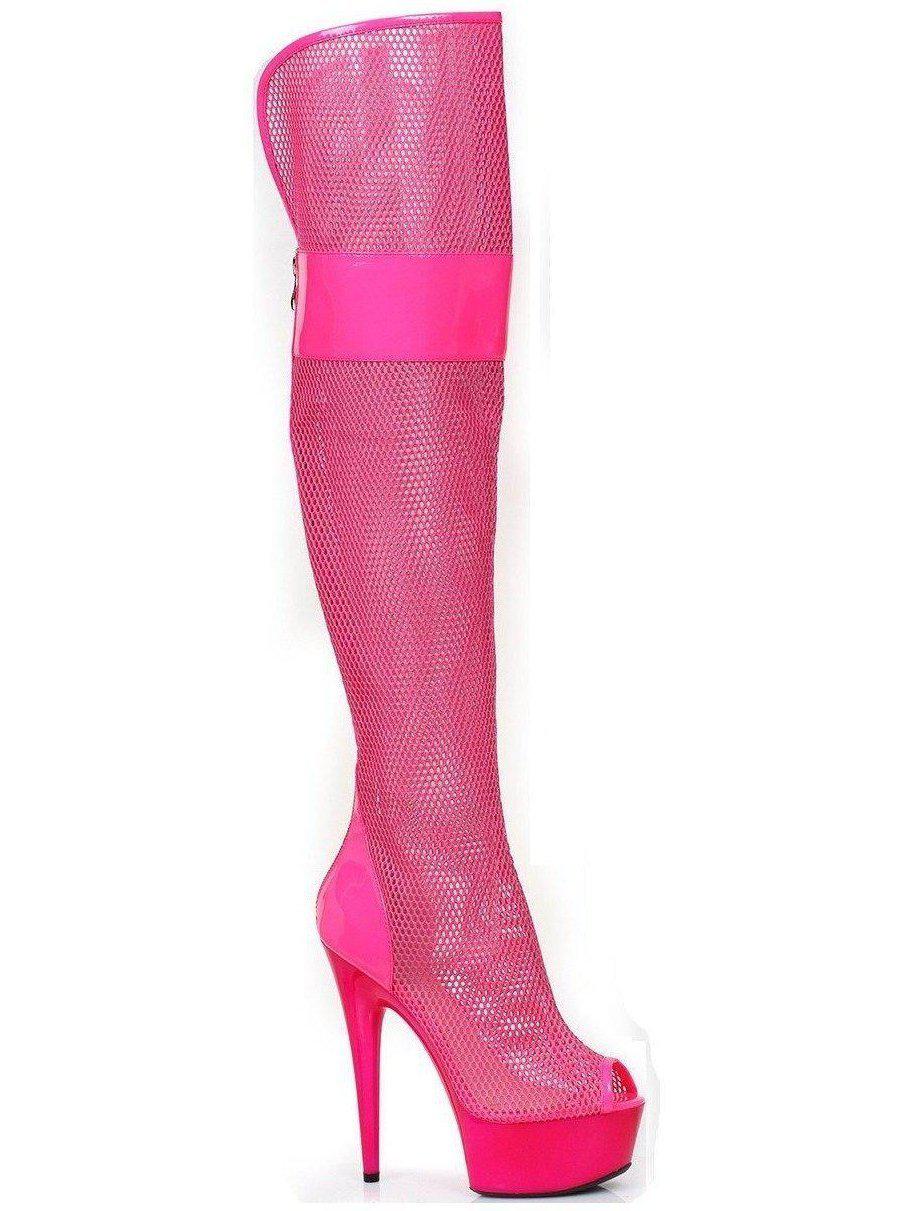 Ellie Shoes 609-Ivy 6" Peep Toe Thigh High Boots in Black, Fuchsia, Yellow, Sizes 6-12 Ellie Shoes