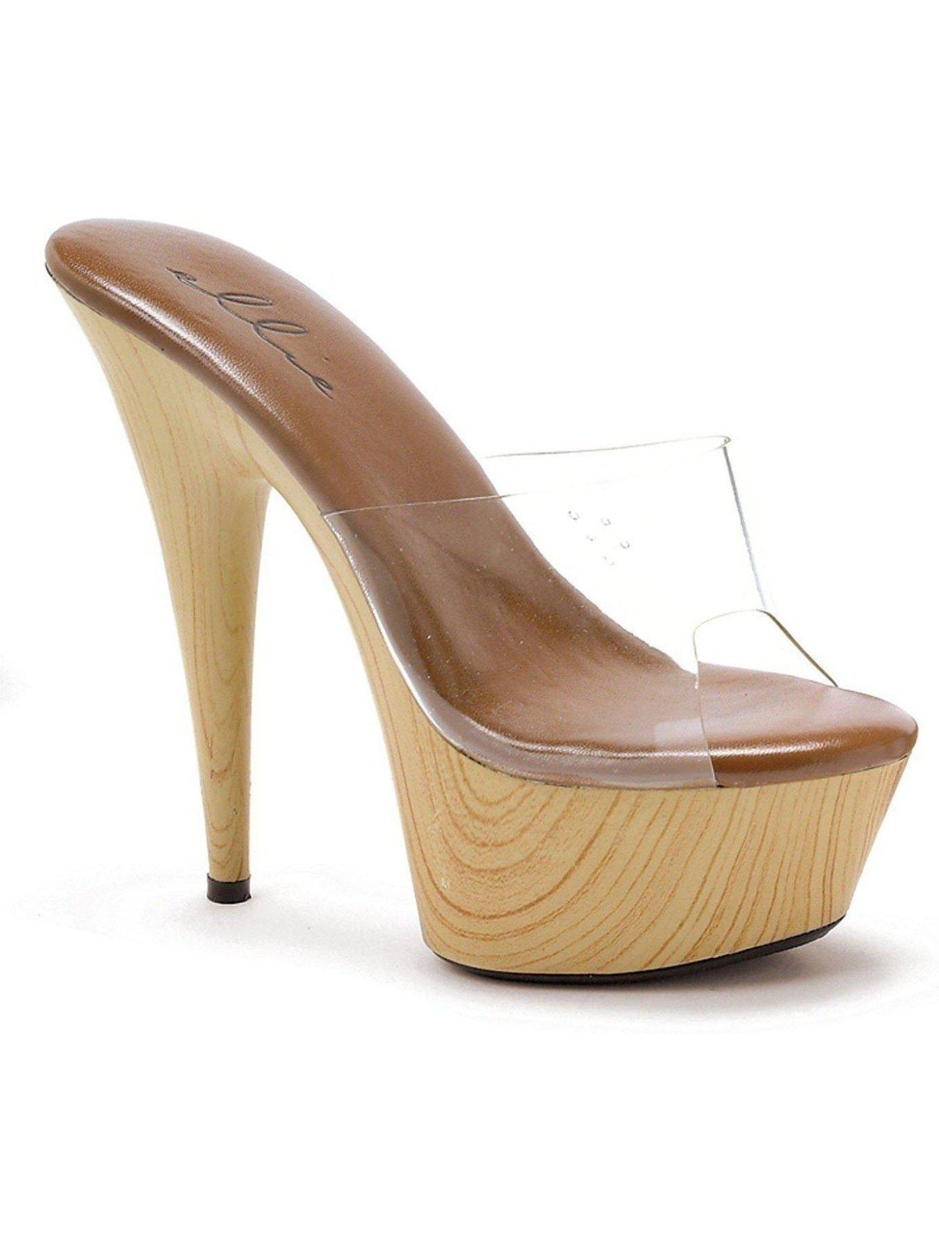 Ellie Shoes 609-Mya 6" Pointed Stiletto Mule with Faux Wood Sole Shoes - Clear, Sizes 5-9 Ellie Shoes