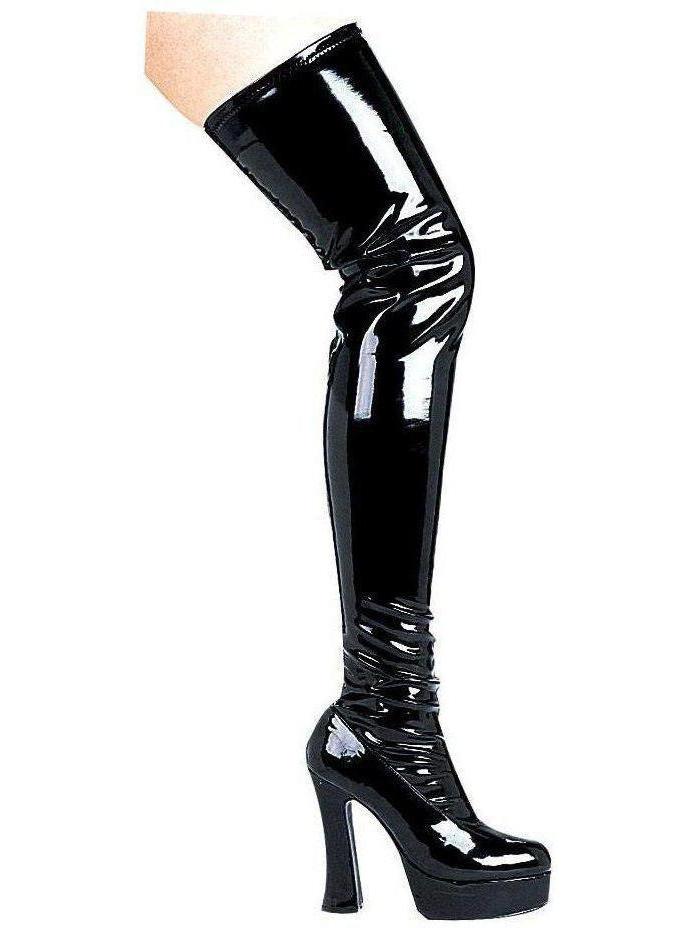 Thrill 5" Chunky Heel Thigh High Boots in Black, Red, and White - Sizes 6 to 16 by Ellie Shoes Ellie Shoes