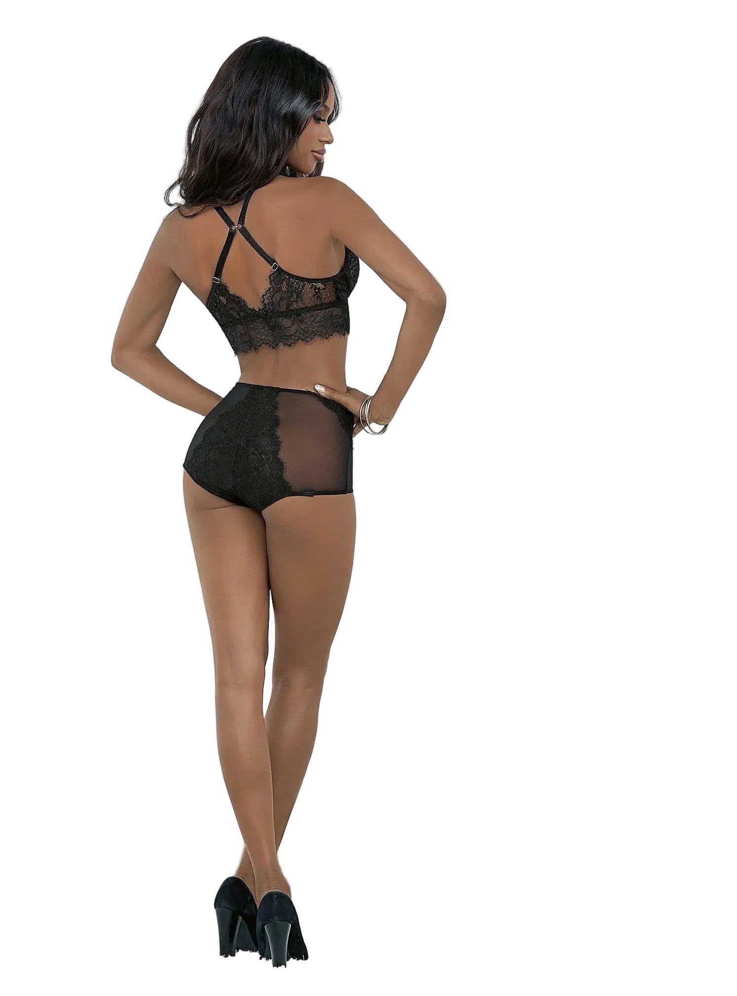 Escante 61112H Black Bra and Garter Set with Hose - Multiwear Style, Sizes S-XL Escante