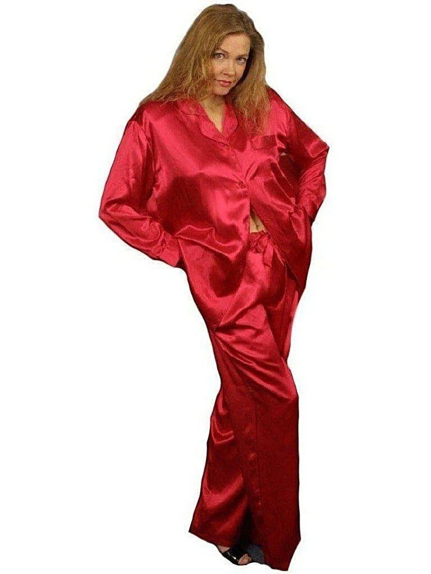 Luxury Satin Pajama Set for Women - Soft Lingerie with Drawstring Waist & Pockets in Red, White, Black Satin Boutique