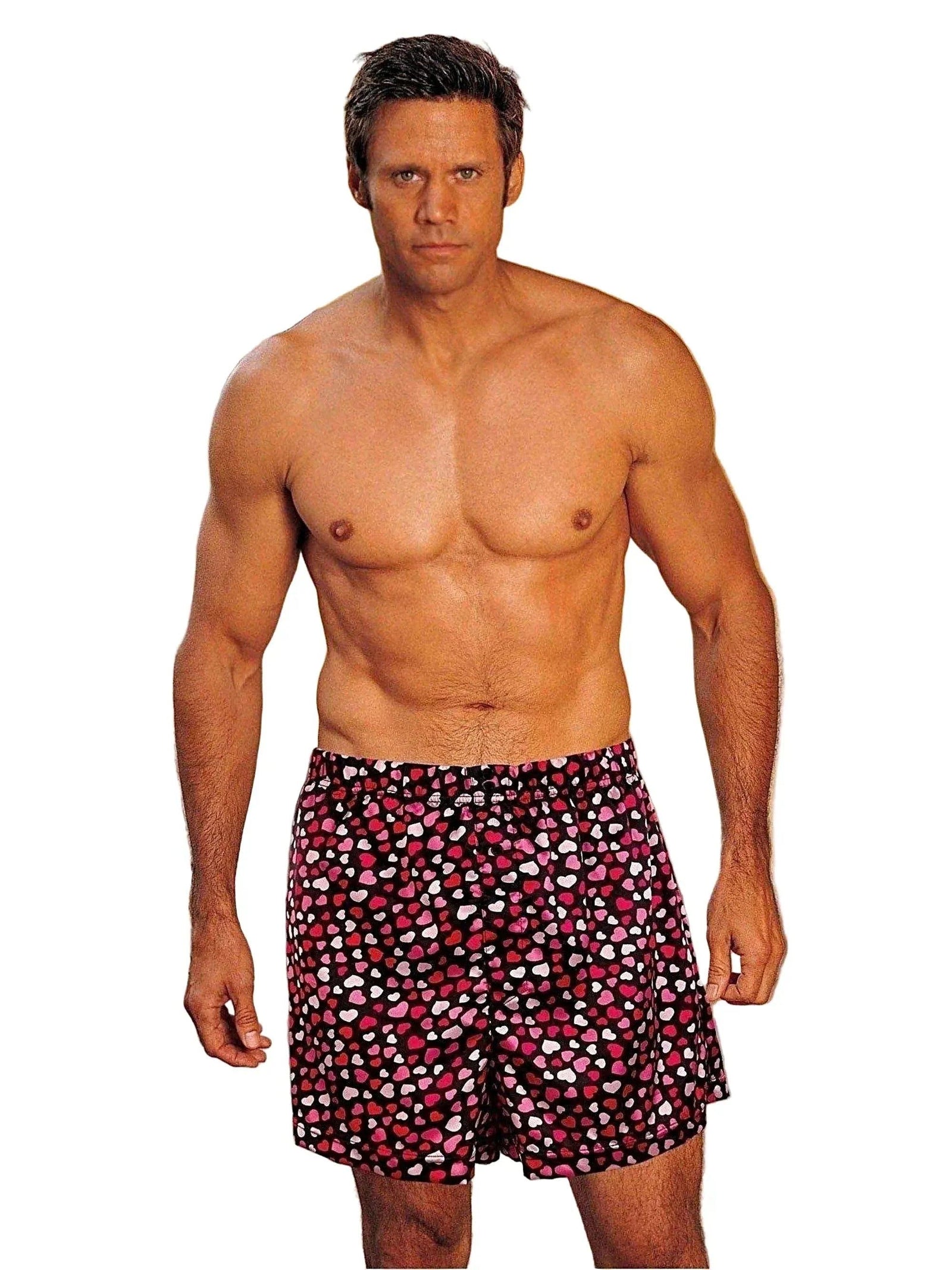 Valentine's Day Men's Boxers - Luxurious Charmeuse Boxer Shorts with Heart Print in Black/Pink IS-Shirley of Hollywood