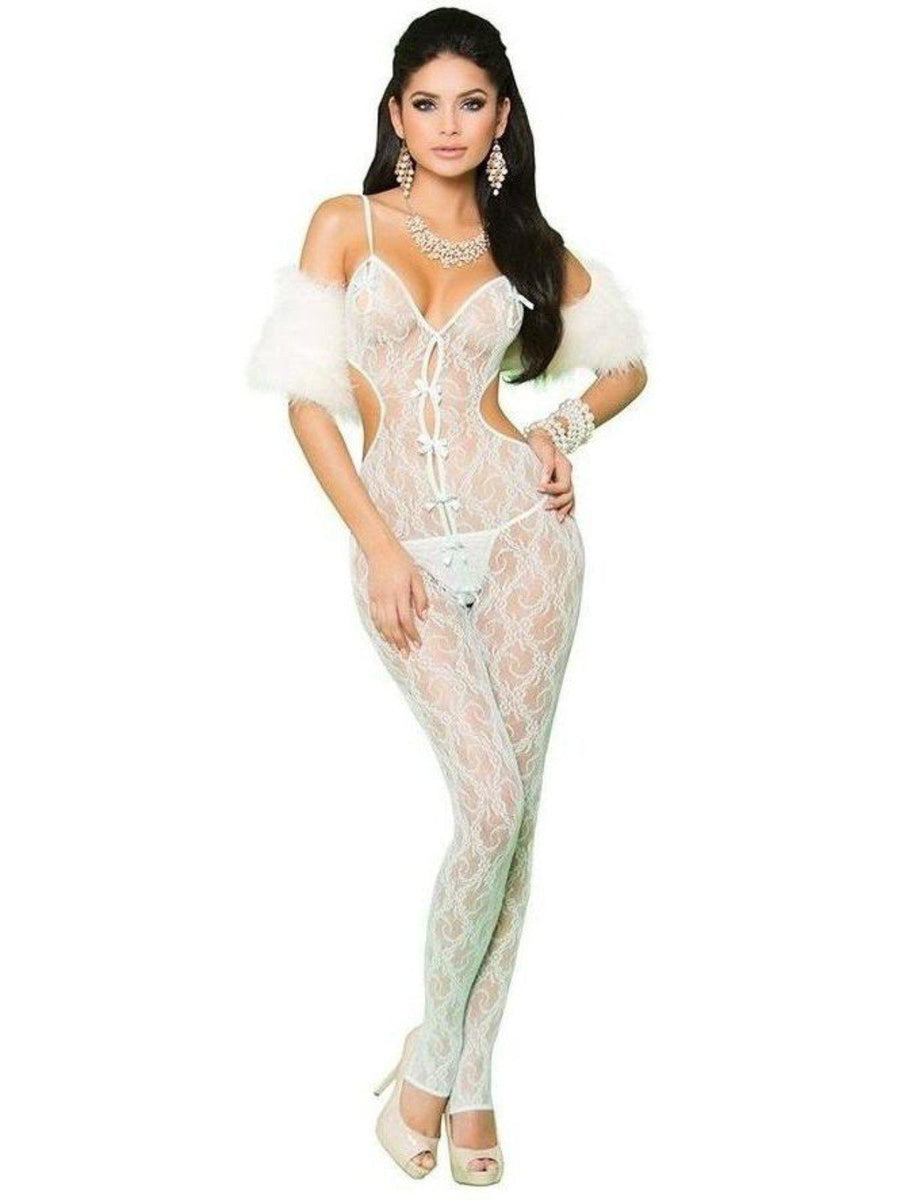 Vivace EM-81227 Lace bodystocking with open crotch and satin bow detail Elegant Moments