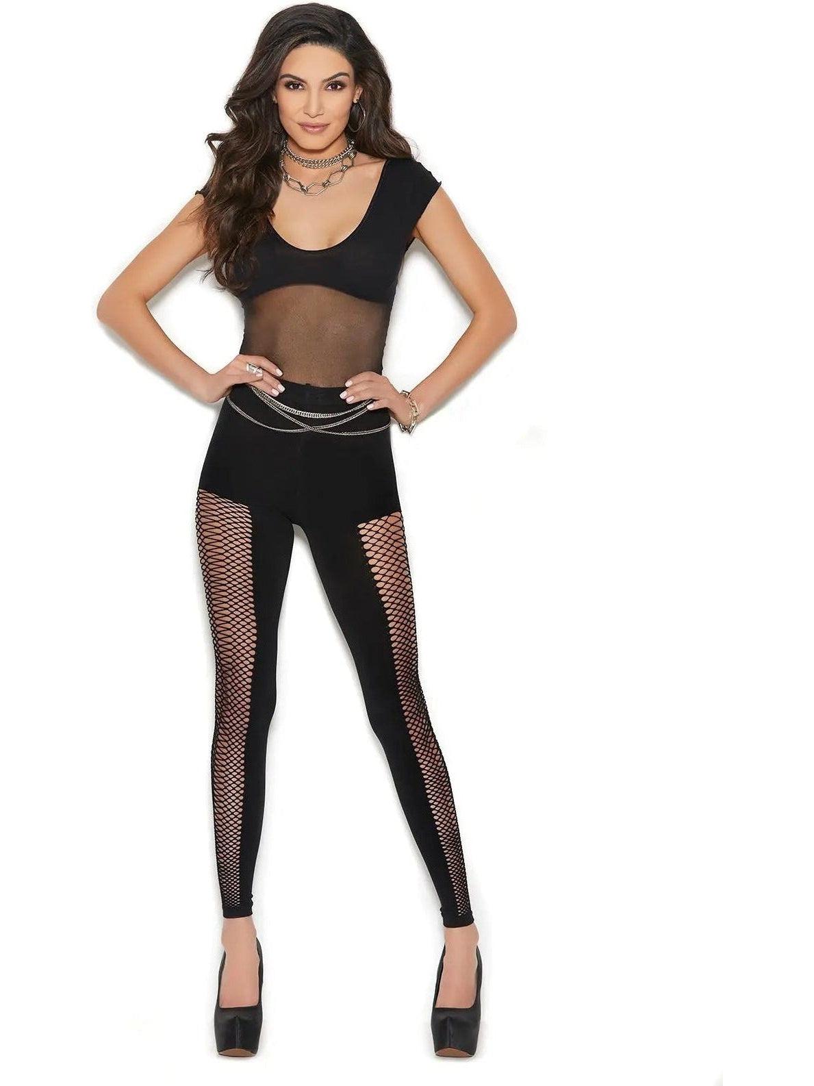 Vivace Sheer Bodystocking with Fence Net Detail - Elegant Black Footless Design Elegant Moments