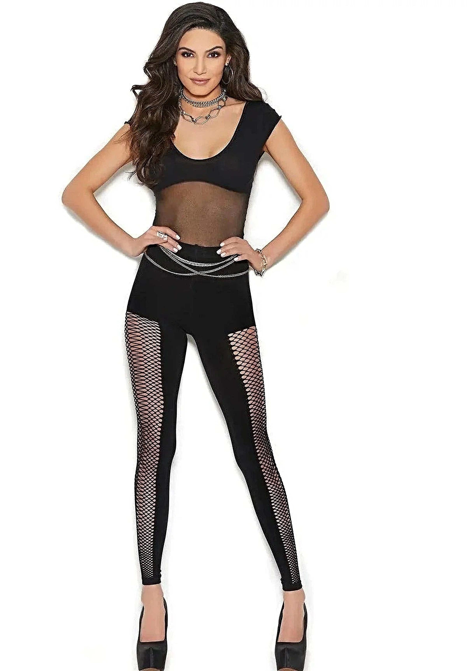 Vivace Sheer Bodystocking with Fence Net Detail - Elegant Black Footless Design Elegant Moments