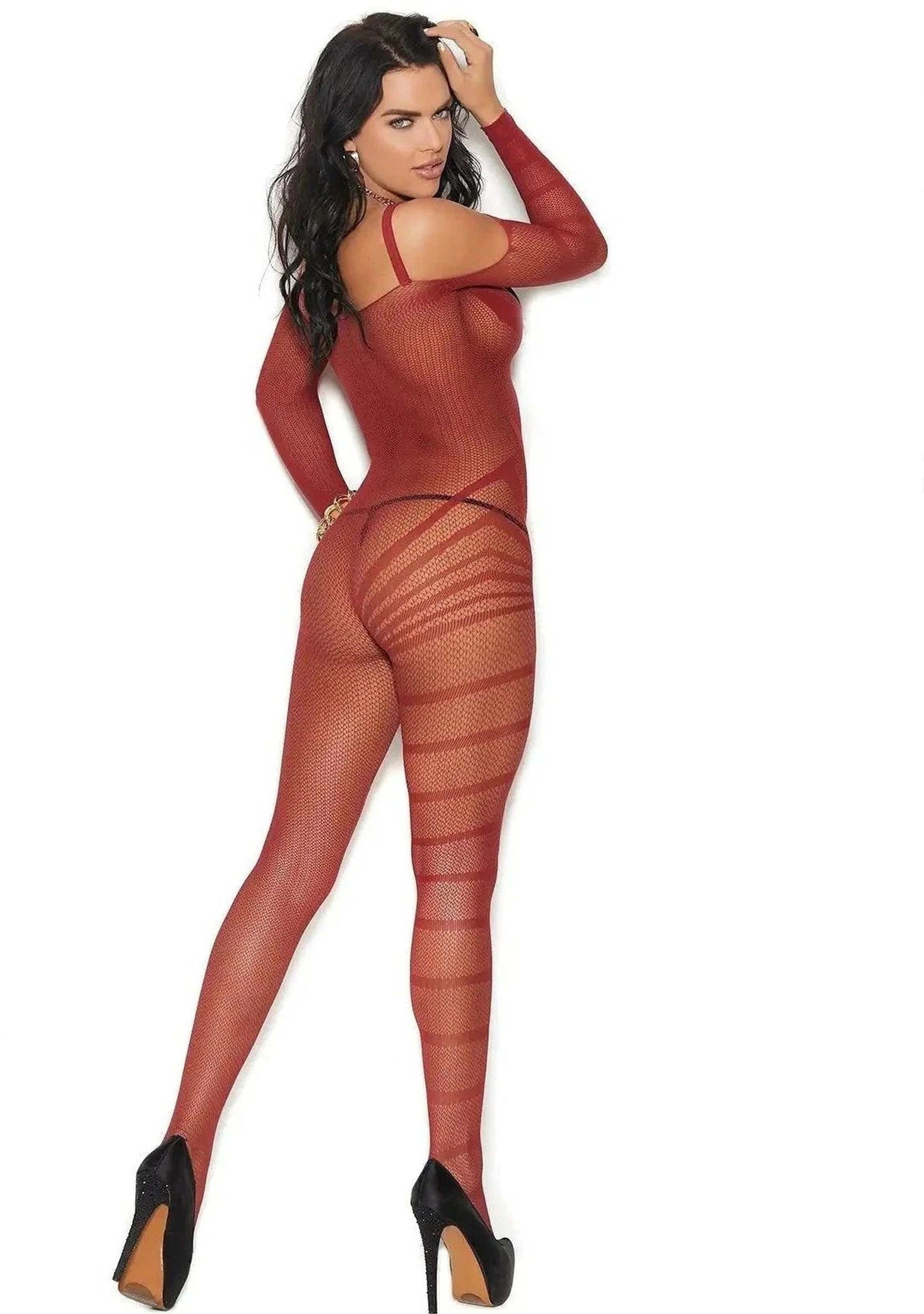 Vivace EM-82120 Crochet Burnout Cold Shoulder Bodystocking - Bodystocking