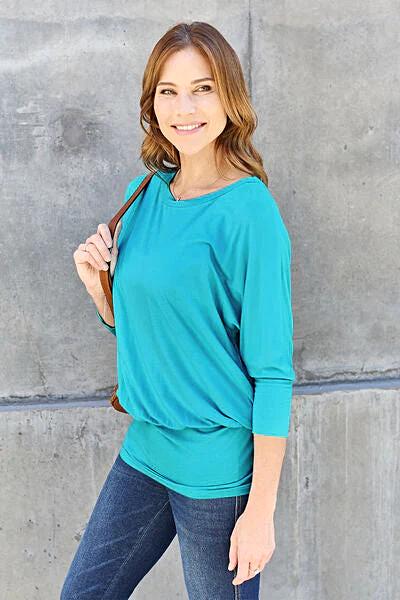 Basic Bae Full Size Round Neck Batwing Sleeve Blouse -