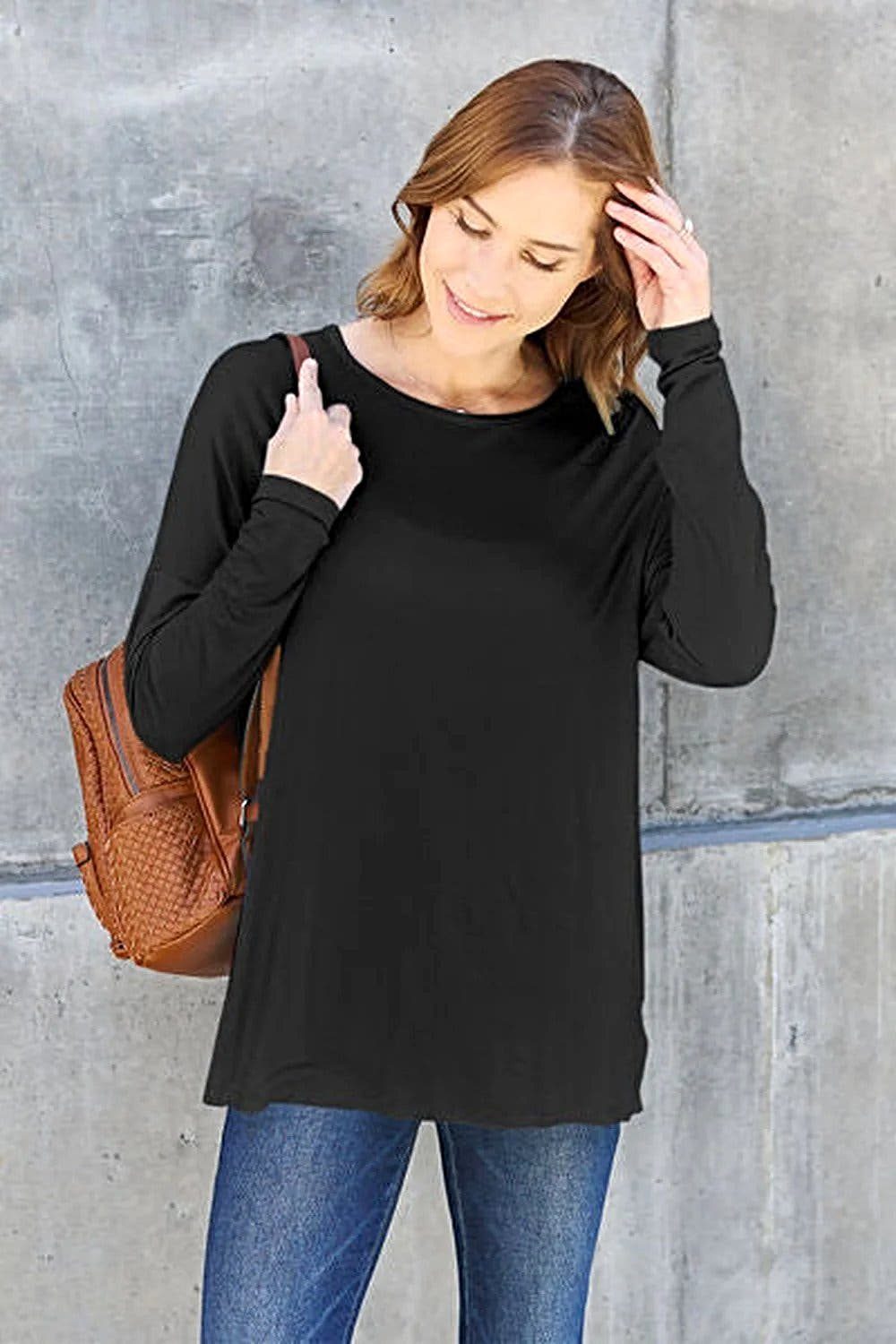 Basic Bae Dropped Shoulder Tee - Full Size Round Neck T-Shirt in Soft Rayon Blend Trendsi