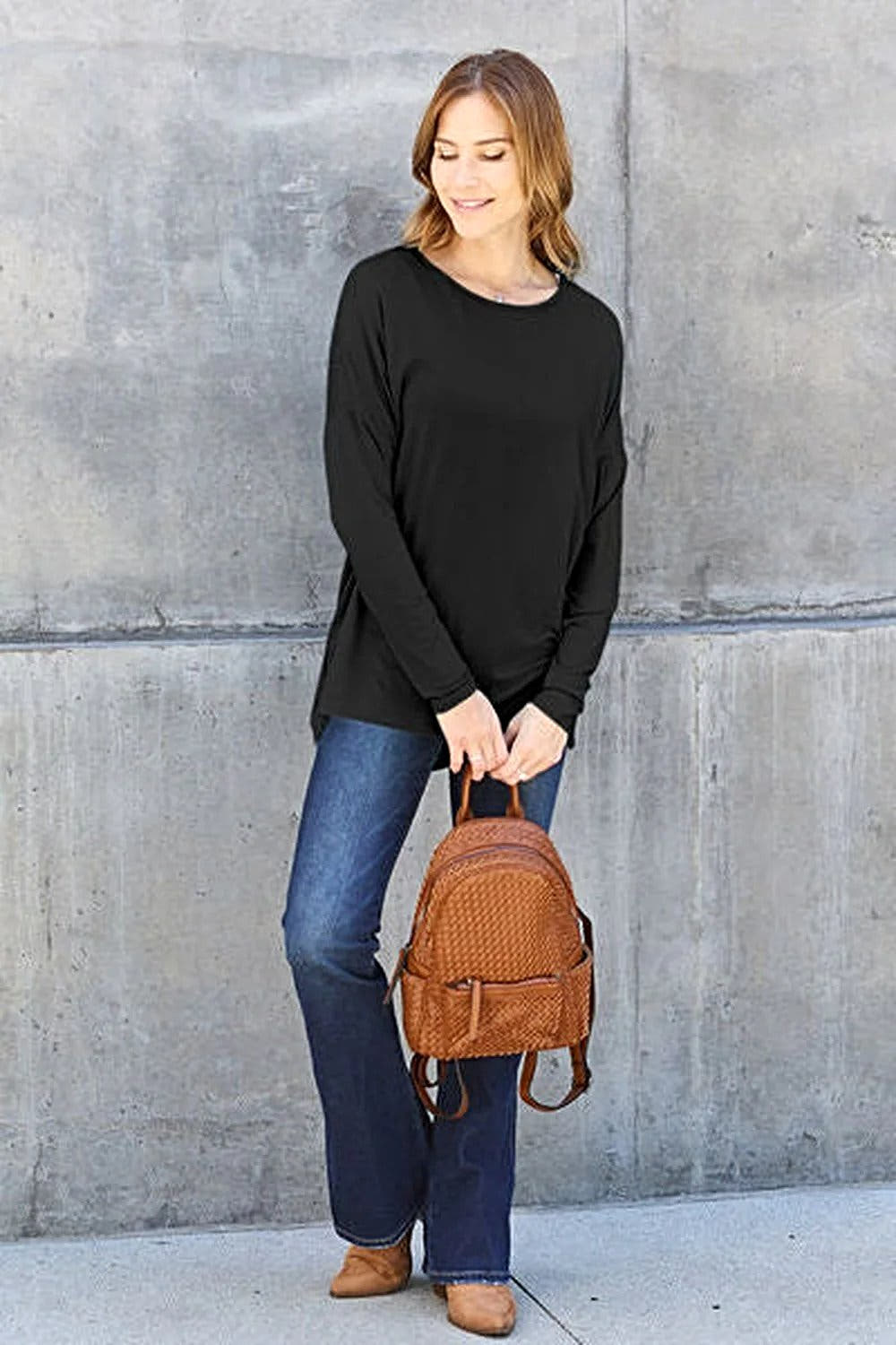 Basic Bae Dropped Shoulder Tee - Full Size Round Neck T-Shirt in Soft Rayon Blend Trendsi