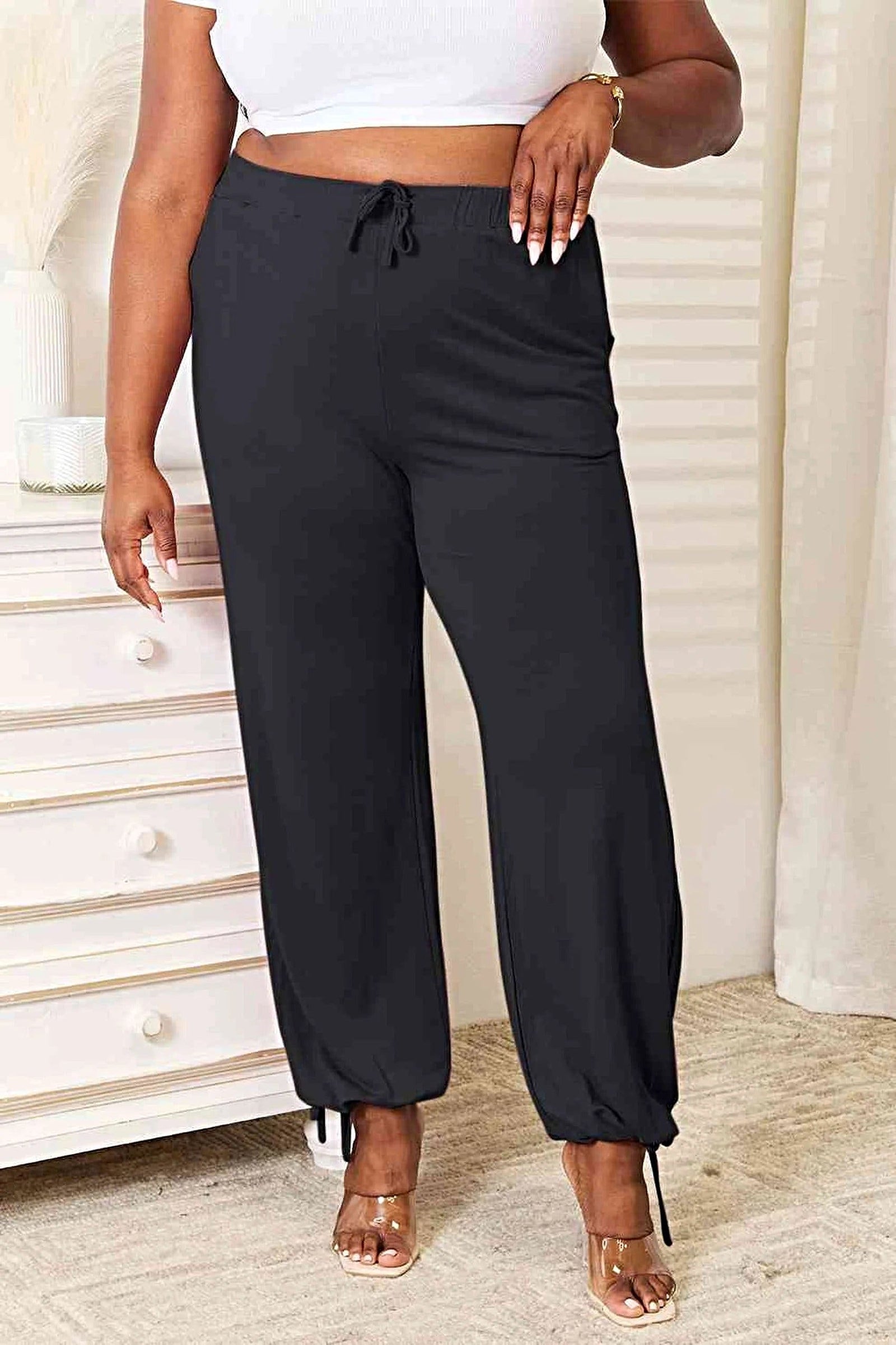 Luxury Full Size Drawstring Waist Pants with Pockets - Soft Opaque Rayon Blend Trendsi