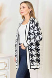 Woven Right Houndstooth Open Front Longline Cardigan-Trendsi-SatinBoutique