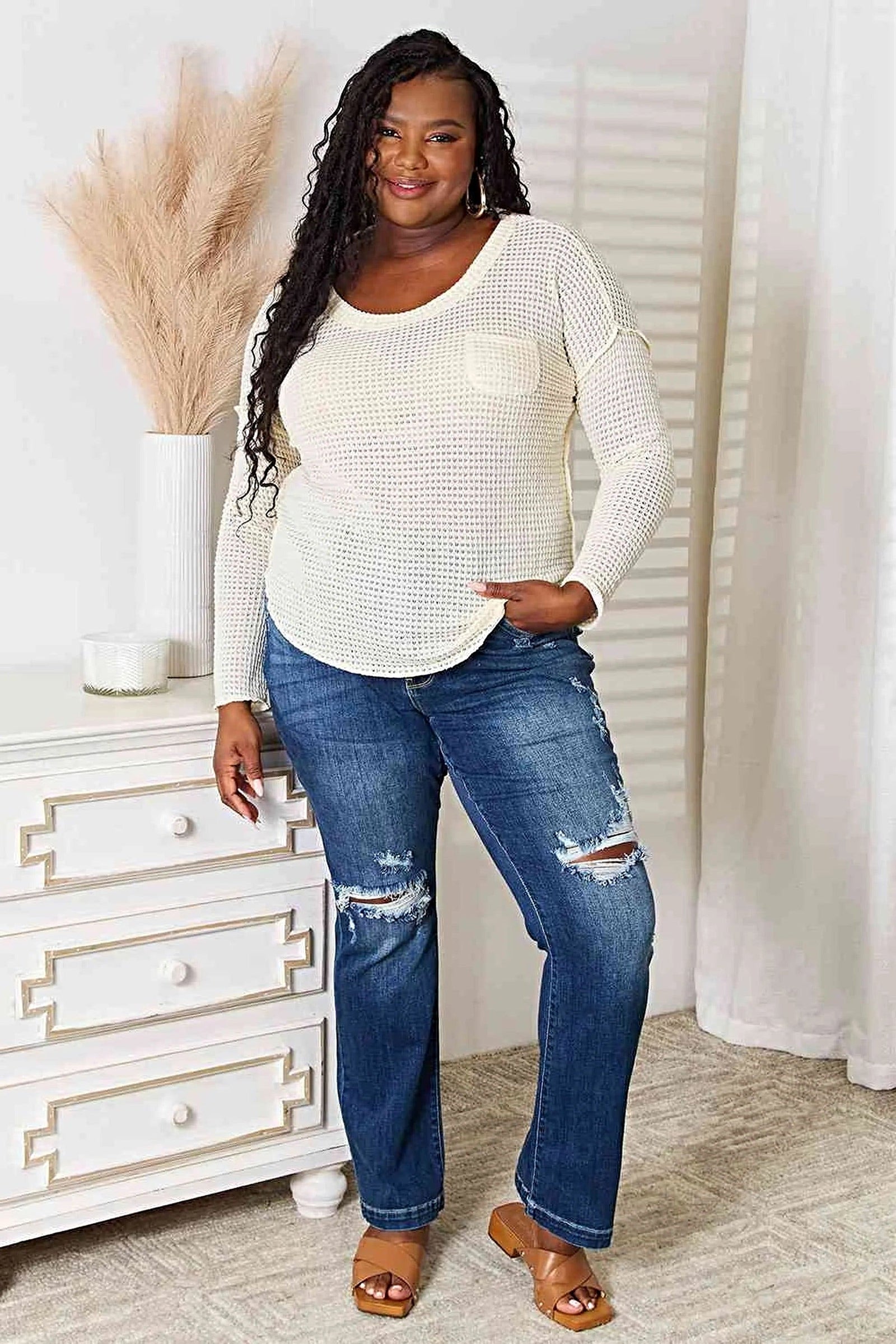 Culture Code Women's Scoop Neck Top with Patch Pocket - Plus Sizes Available Trendsi