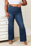 Judy Blue Full Size Elastic Waistband Slim Bootcut Jeans-Trendsi-Dark-13(31)-SatinBoutique