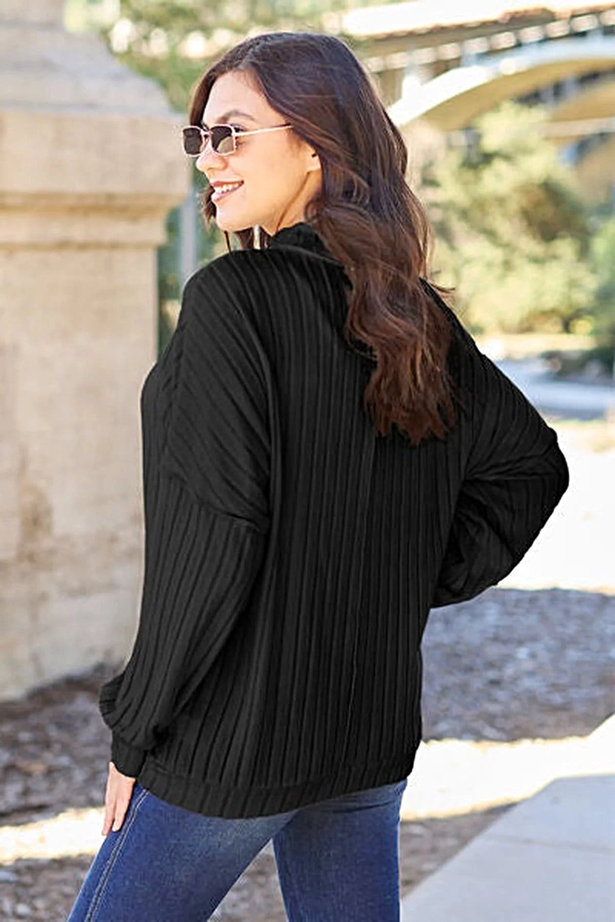 Luxury Ribbed Mock Neck Top – Full Size, Slightly Stretchy, Opaque Knit Elegance by Trendsi Trendsi