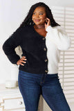 Woven Right Contrast Button-Front V-Neck Cardigan, Also in Plus sizes-Trendsi-Black-XL-SatinBoutique