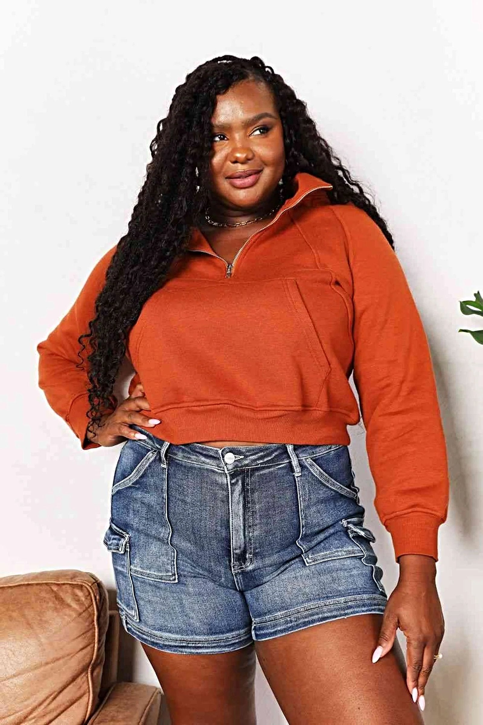 Double Take Half-Zip Long Sleeve Hoodie -