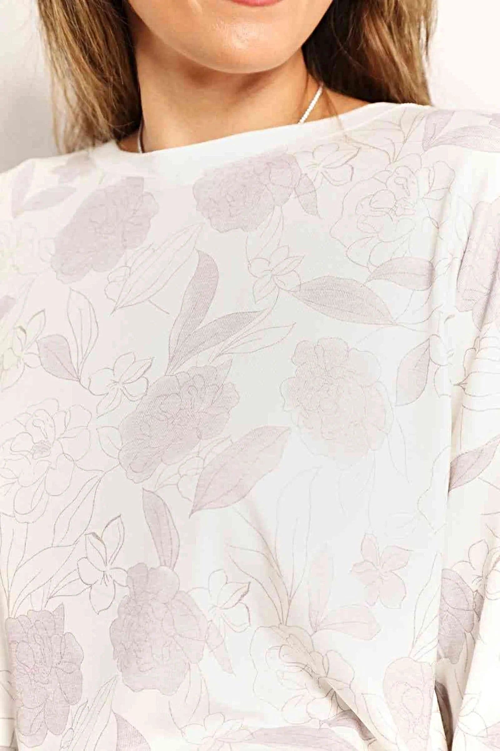 Floral Loungewear Set - Chic 2-Piece Long Sleeve Top & Shorts - Plus Sizes Available Trendsi