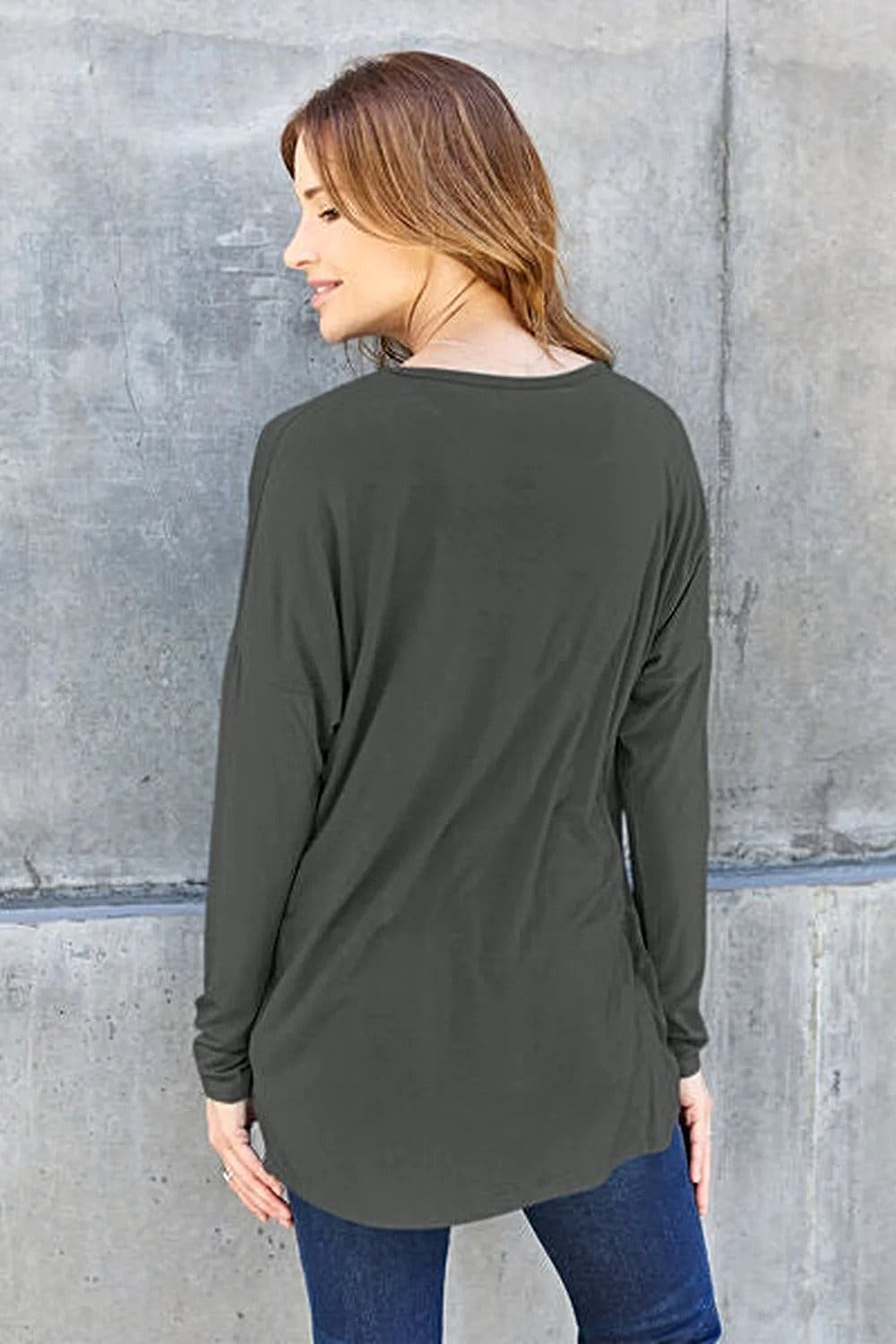 Basic Bae Dropped Shoulder Tee - Full Size Round Neck T-Shirt in Soft Rayon Blend Trendsi
