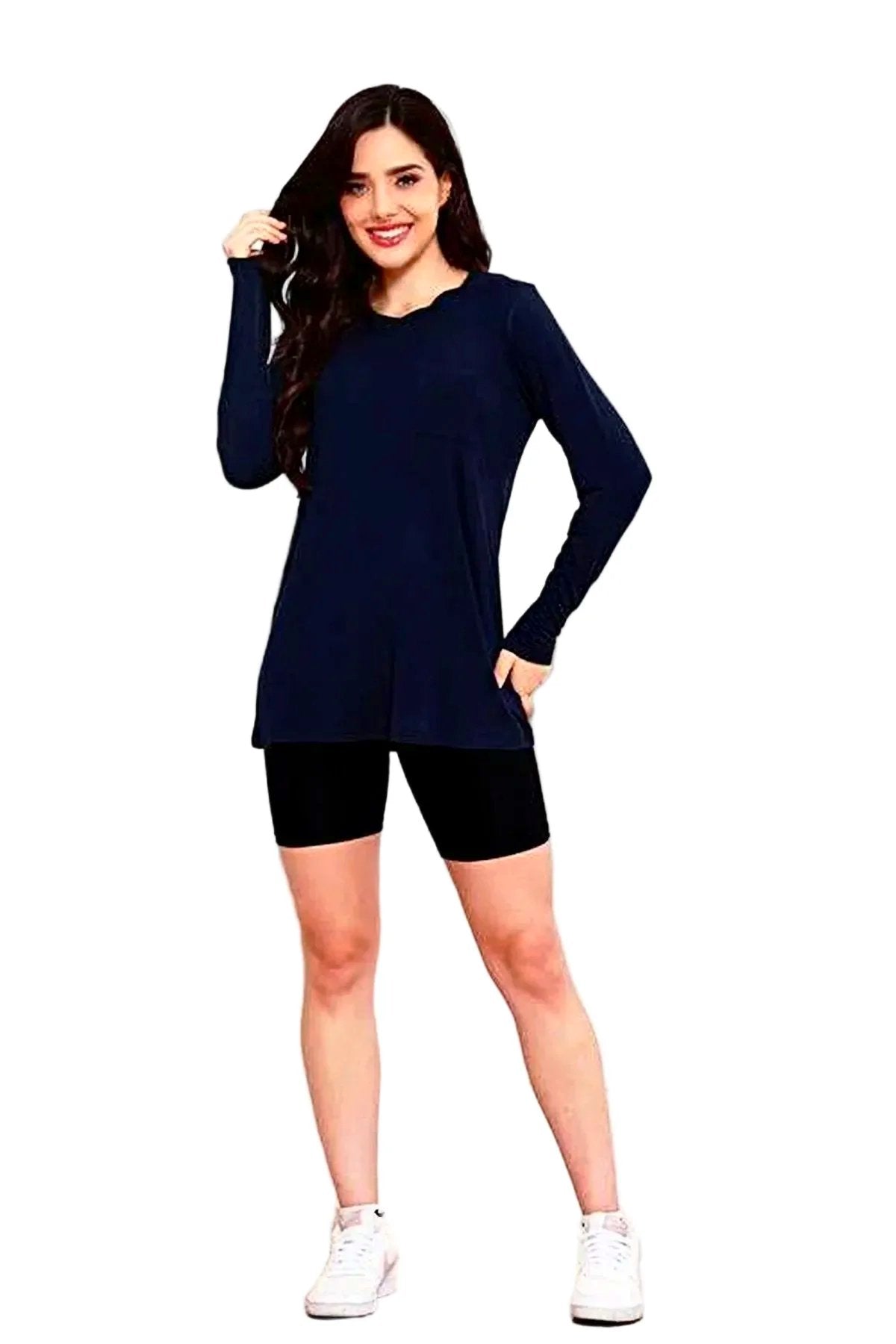 Opulent Basic Bae 100% Polyester Full Size Round Neck Long Sleeve Top with Pockets Trendsi