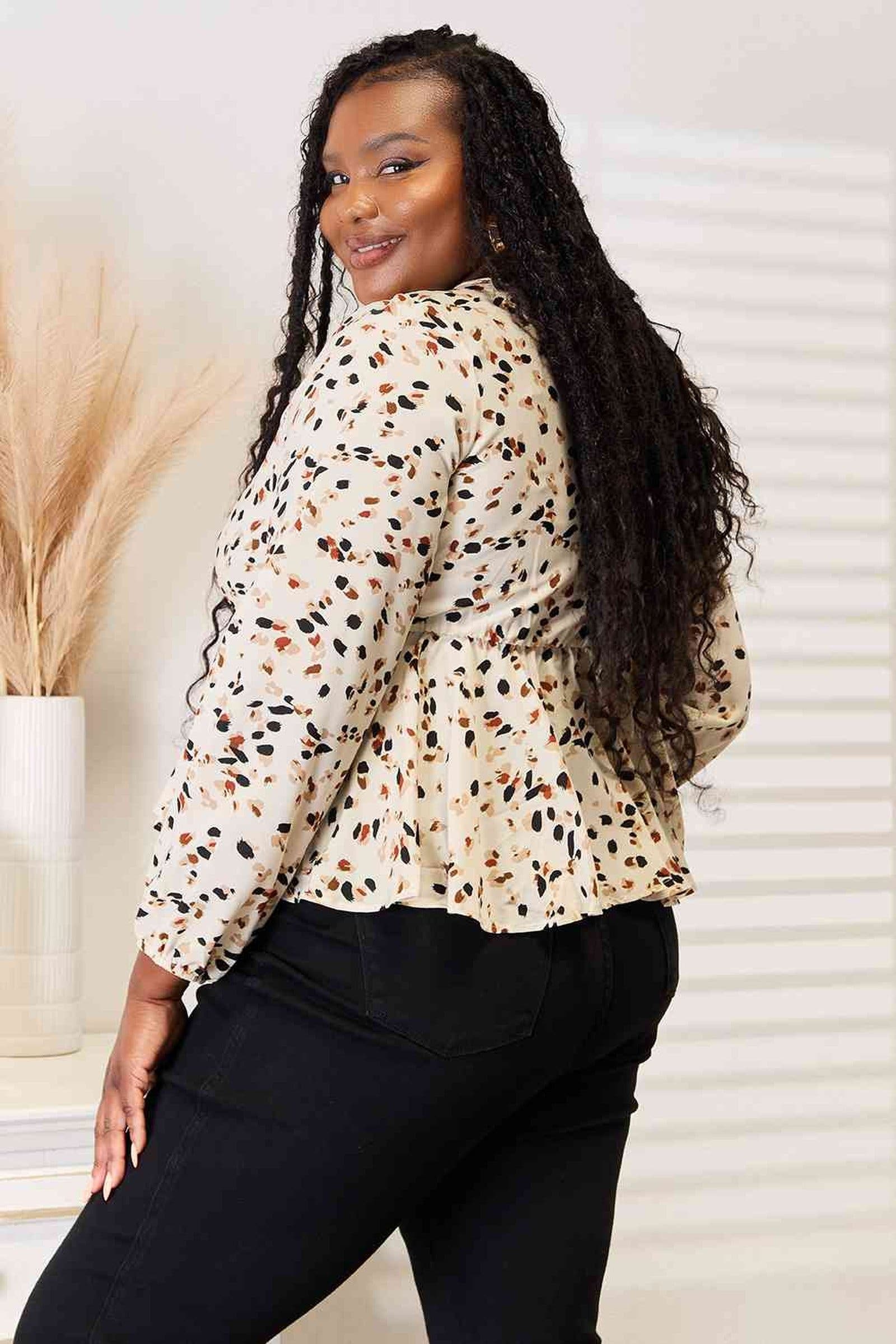 Vibrant Tied Plunge Peplum Blouse for an Elegant and Feminine Look - 100% Polyester Trendsi