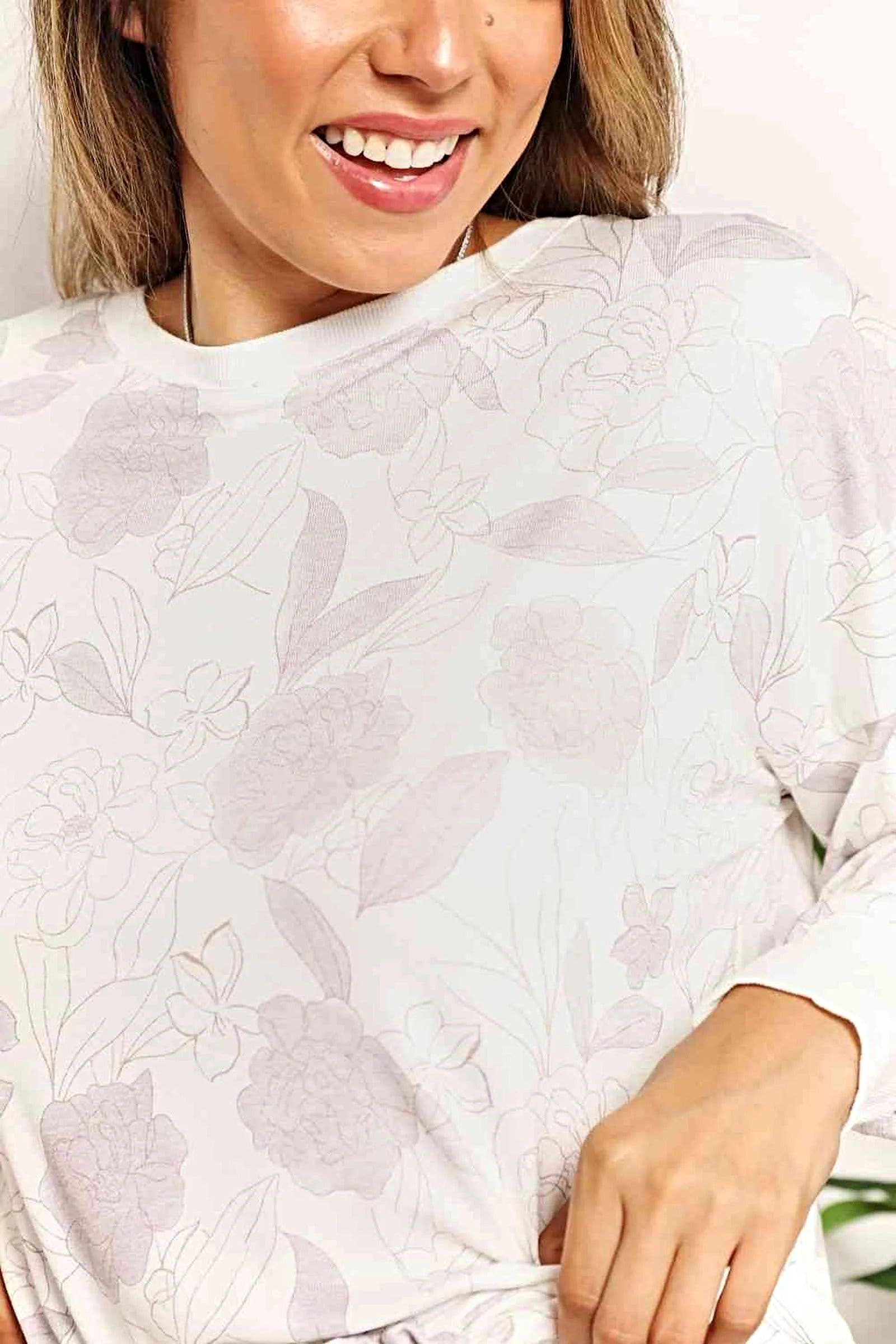 Floral Loungewear Set - Chic 2-Piece Long Sleeve Top & Shorts - Plus Sizes Available Trendsi