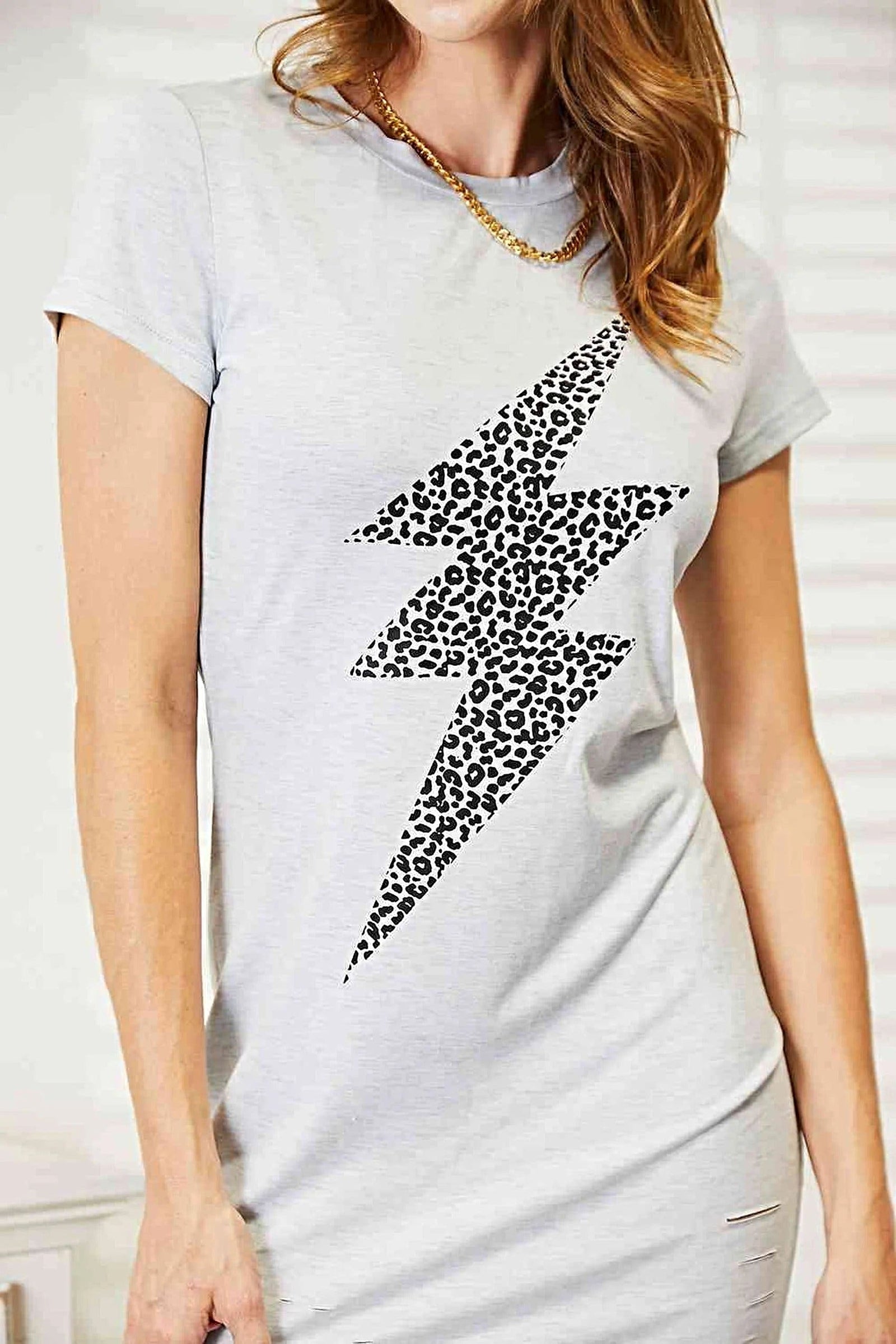 Double Take Leopard Lightning Graphic Tee Dress -