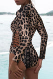 Animal Print Zipper Cut-Out Wetsuit Trendsi