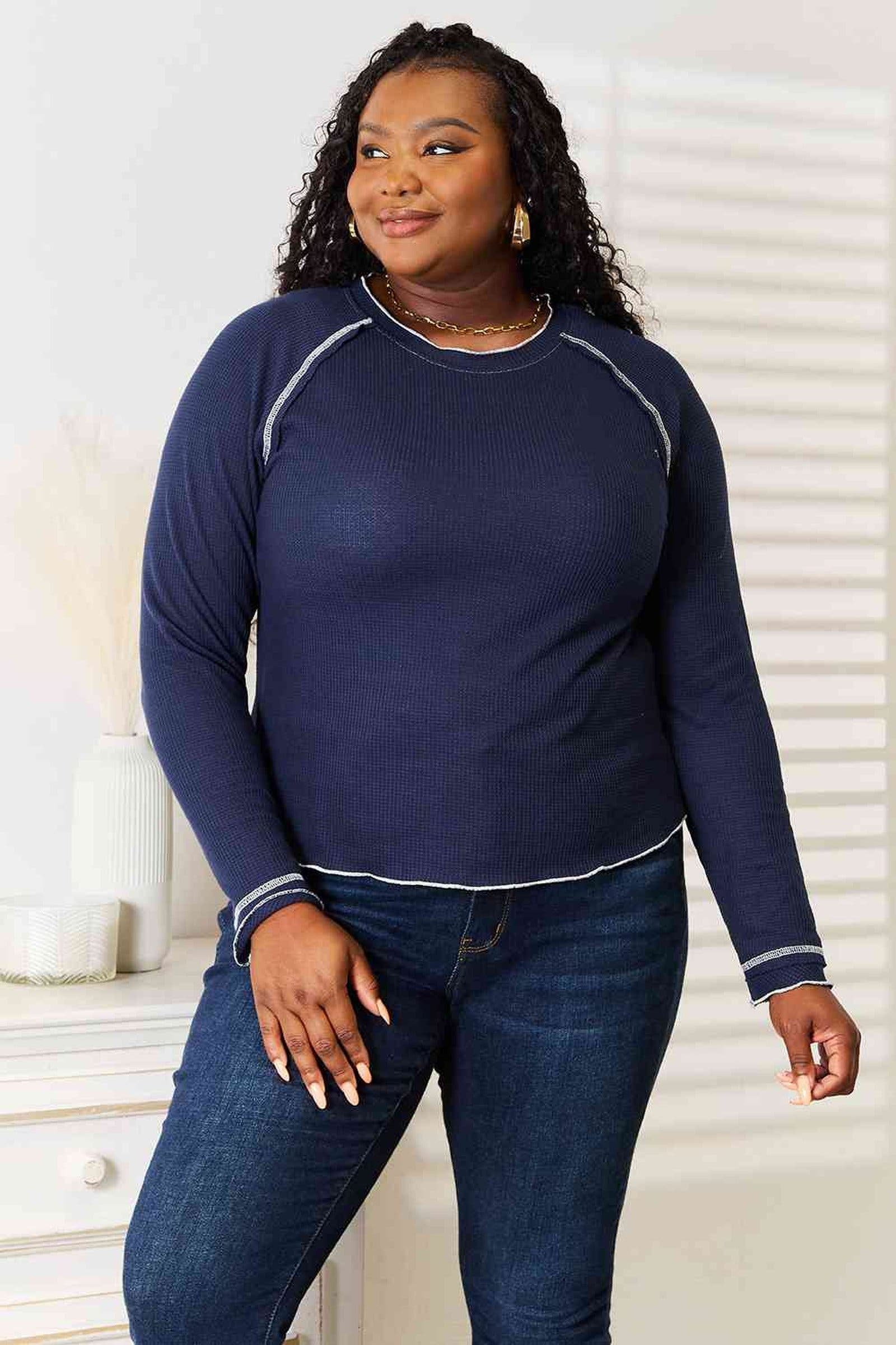 Luxury Casual Round Neck Shirt With Long Raglan Sleeves - Comfortable & Versatile Staple Top Trendsi