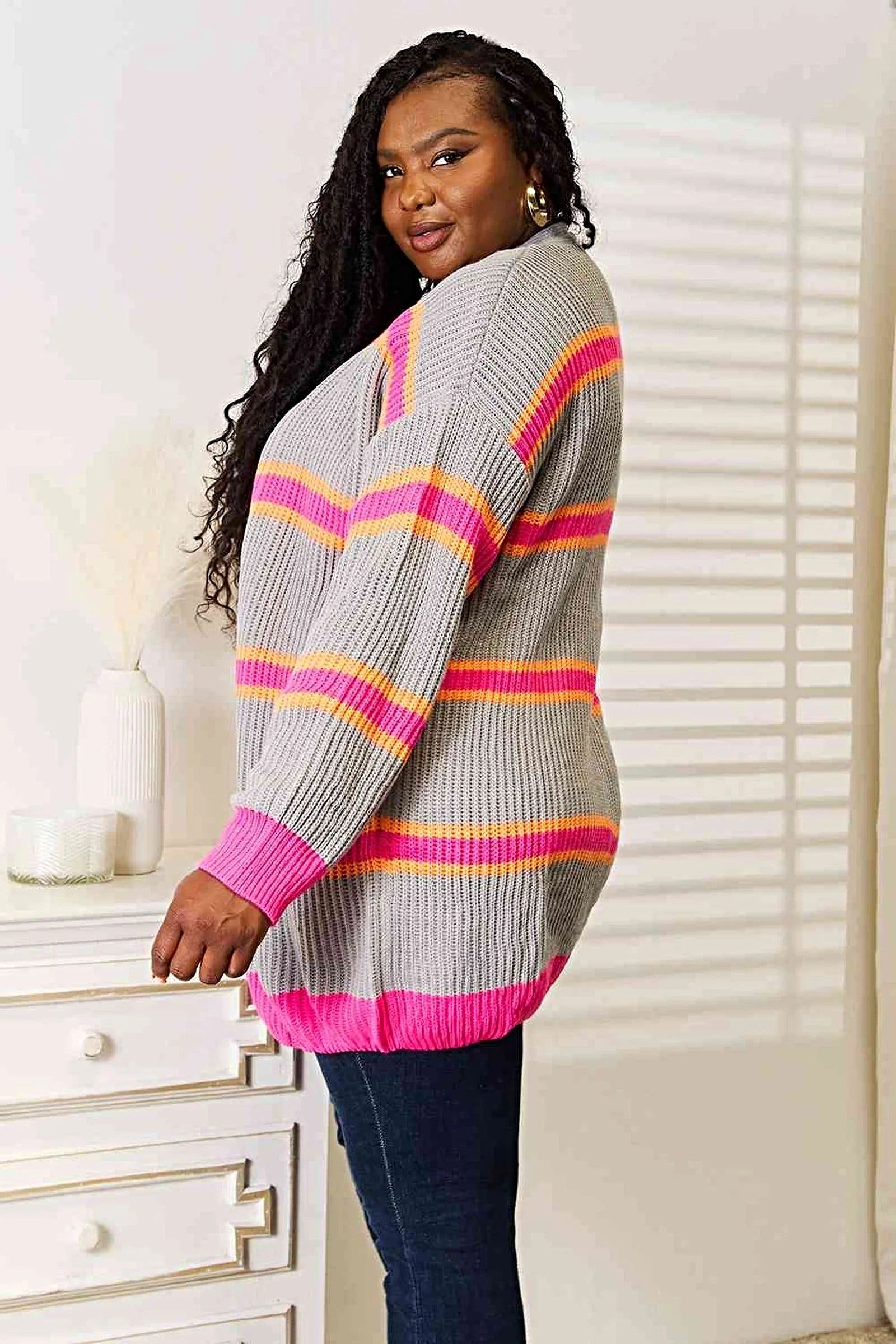 Chic Ribbed Long Sleeve Cardigan in 100% Acrylic - Cozy, Elegant, and Perfect for Layering Trendsi