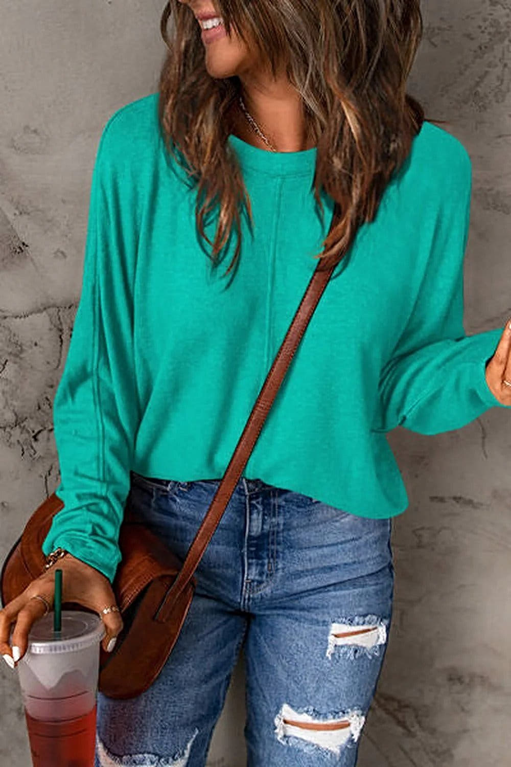 Elegant Basic Round Neck Shirt - Full Size Long Sleeve T-Shirt for Effortless Style Trendsi