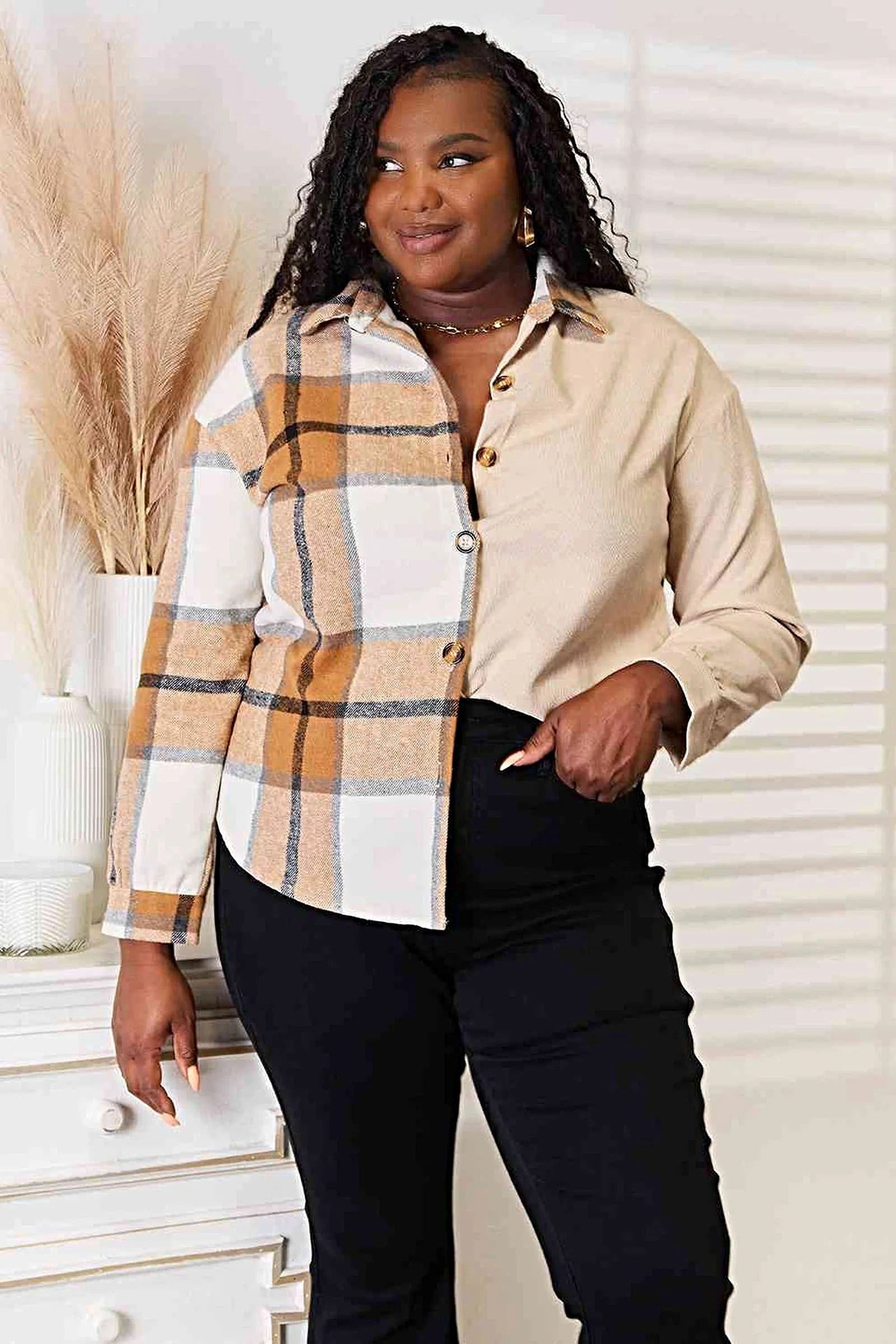 Stylish 100% Polyester Plaid Dropped Shoulder Shirt With Relaxed Fit for Casual Elegance Trendsi