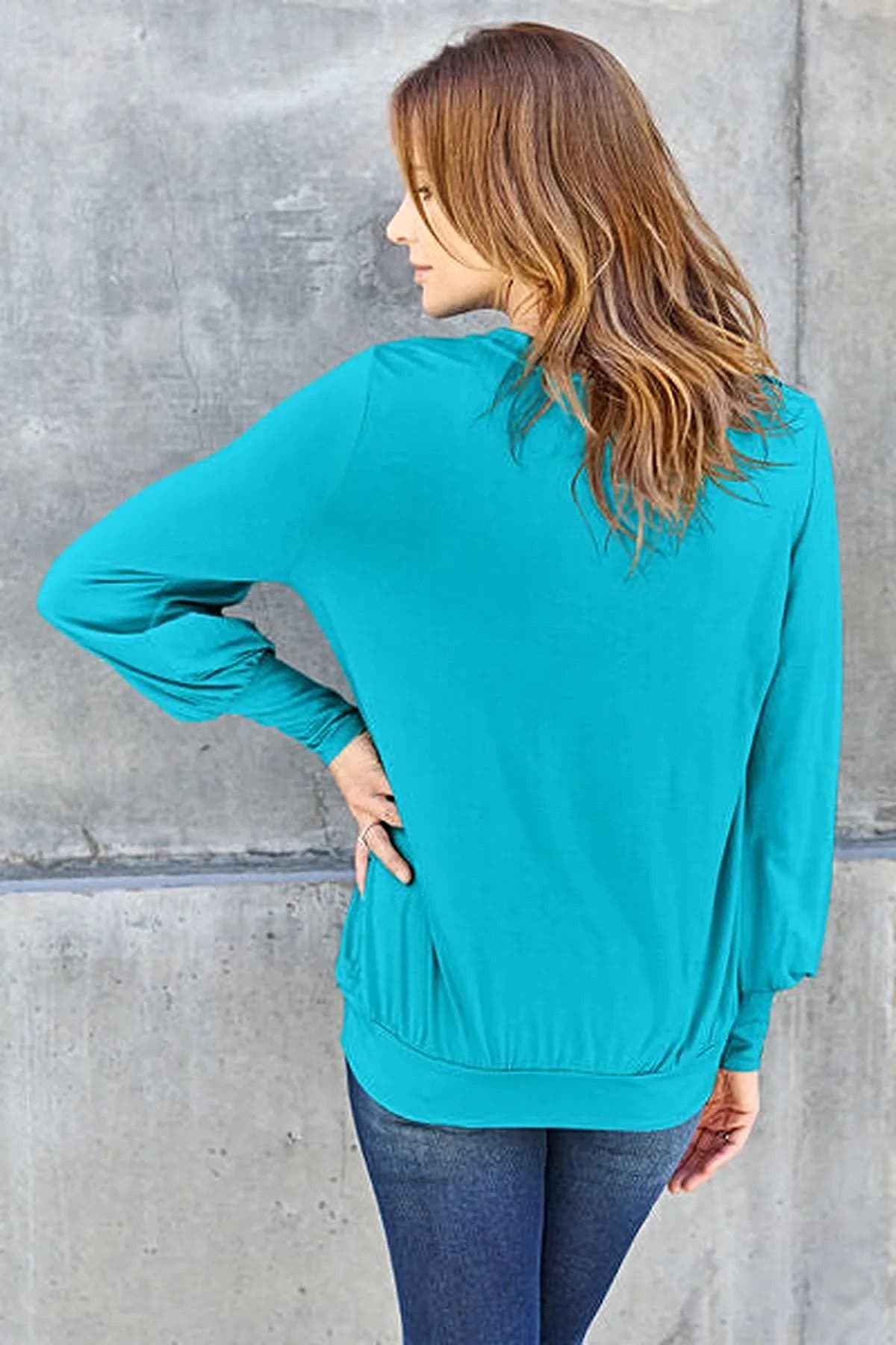 Basic Bae Full Size V-Neck Lantern Sleeve Blouse -