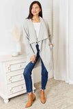 Double Take Open Front Duster Cardigan with Pockets-Trendsi-SatinBoutique