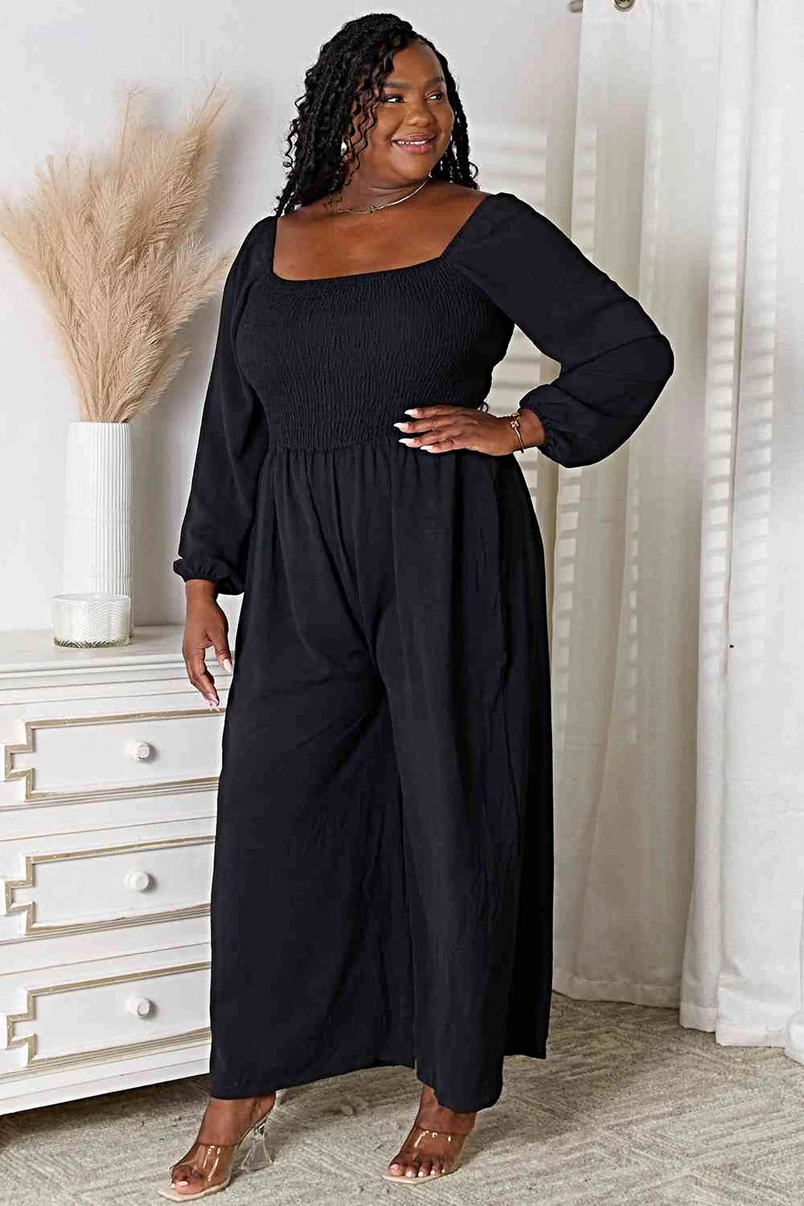Double Take Square Neck Jumpsuit with Pockets -