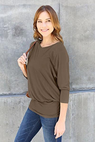 Basic Bae Full Size Round Neck Batwing Sleeve Blouse -