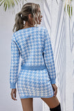 Houndstooth Button Front Sweater and Skirt Set Trendsi