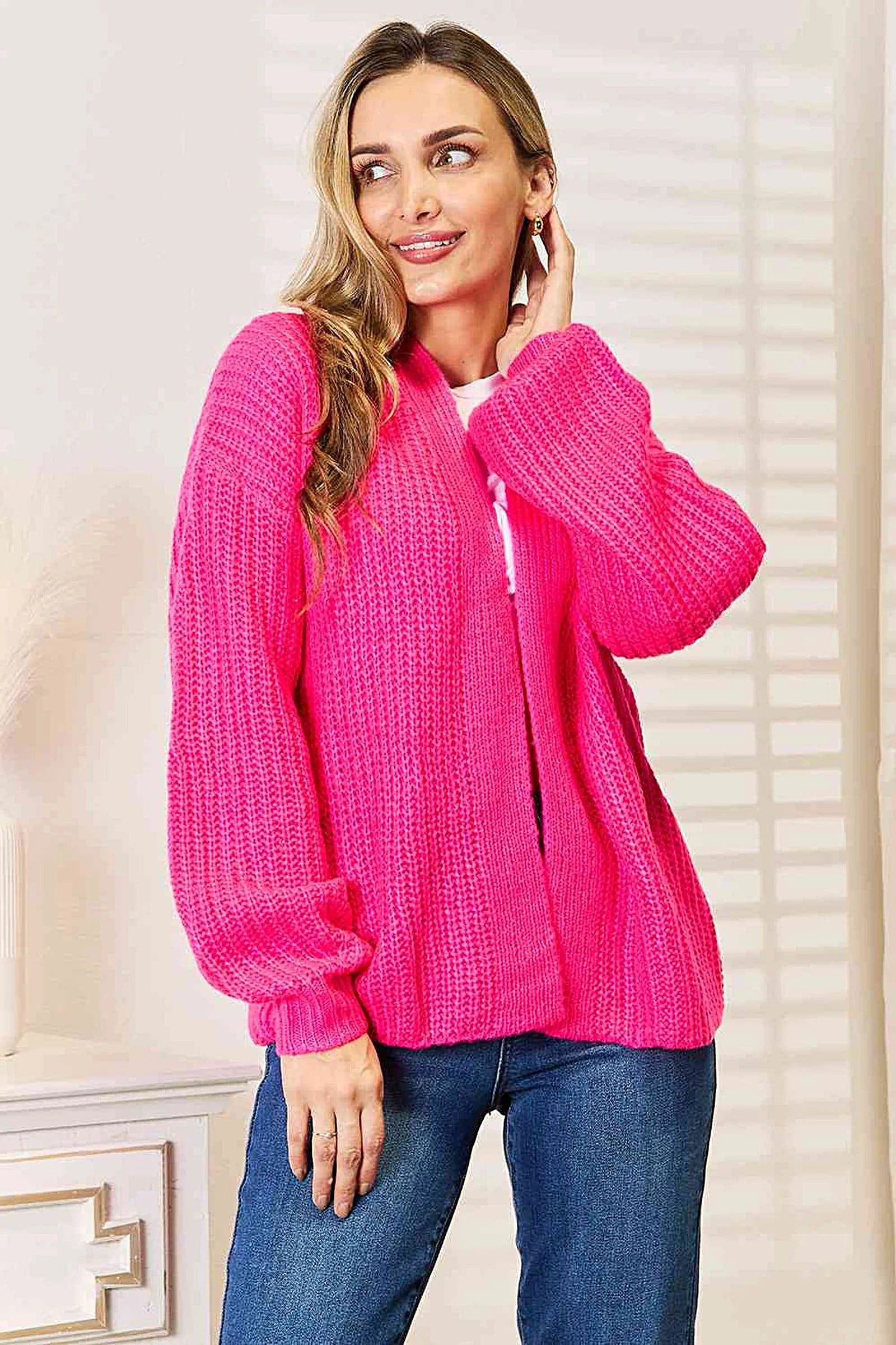 Luxury Rib-Knit Cardigan with Open Front and Drop Shoulder Design for Effortless Layering Trendsi
