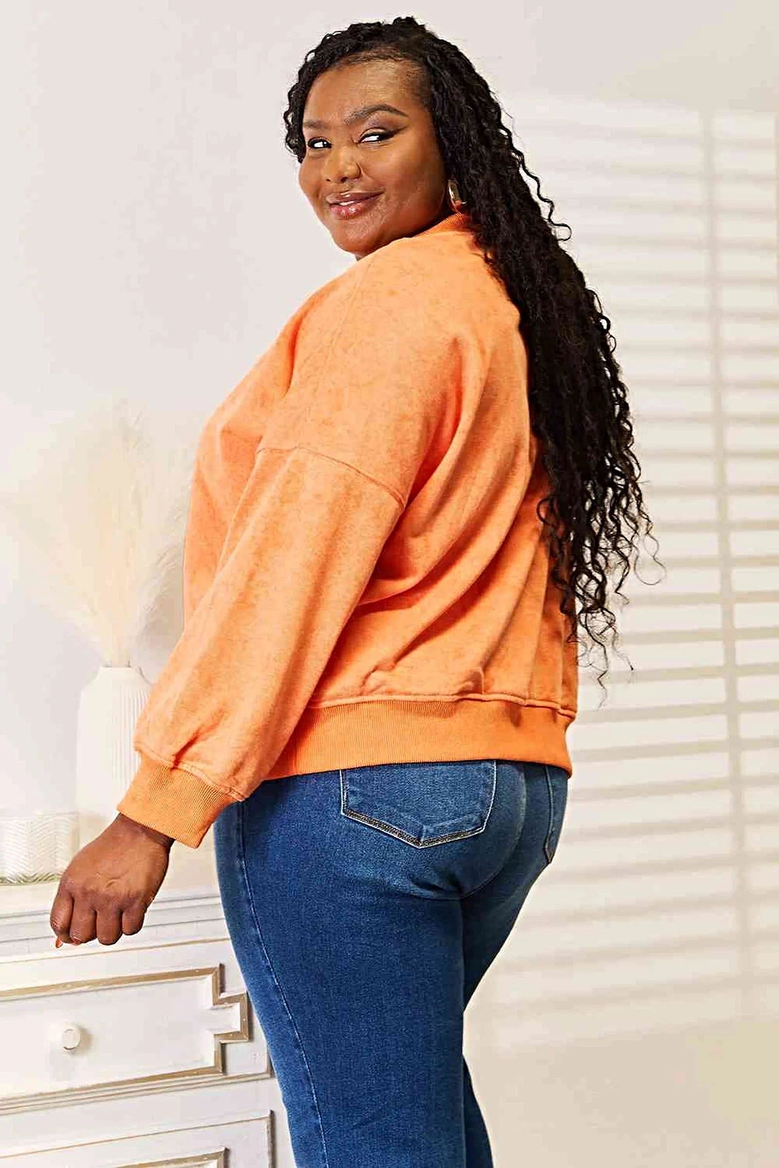 Chic Round Neck Sweatshirt With Dropped Shoulders And Rib Trim - Versatile Casual Style Trendsi