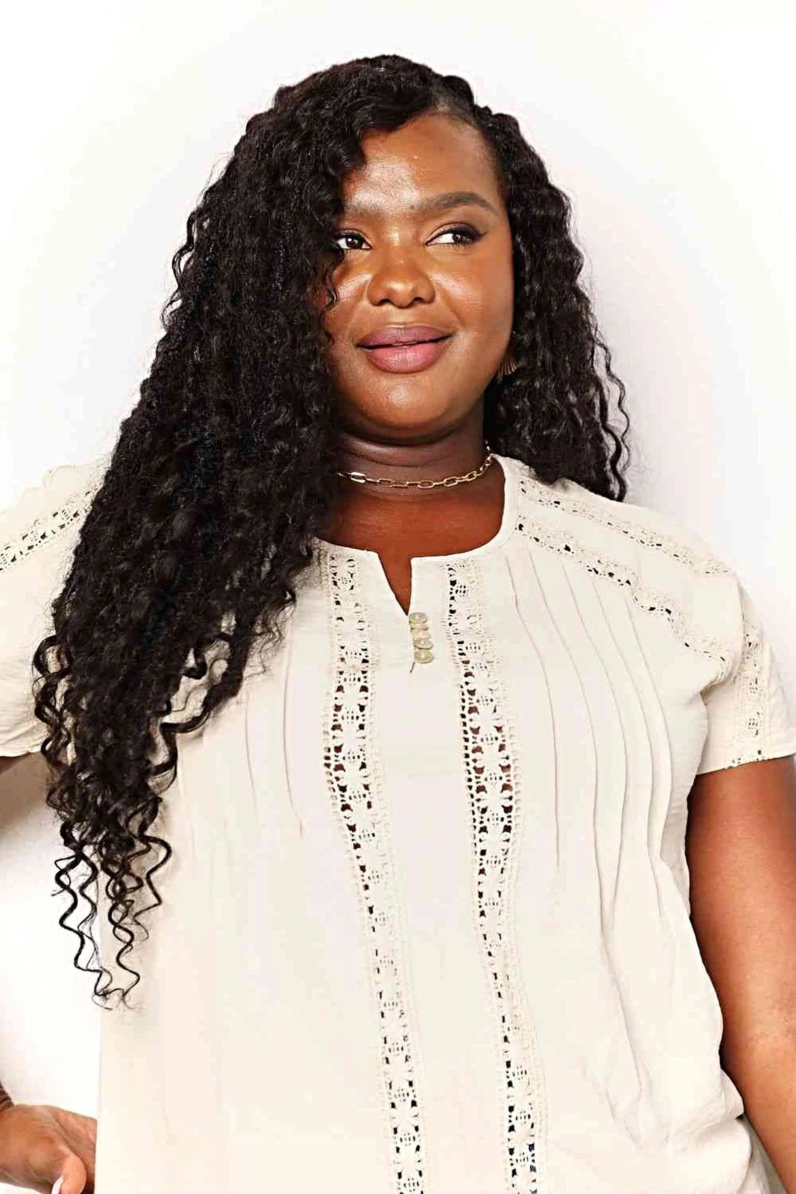 Chic Short Sleeve Crochet Shirt with Button Detail - Available in Plus Sizes Trendsi