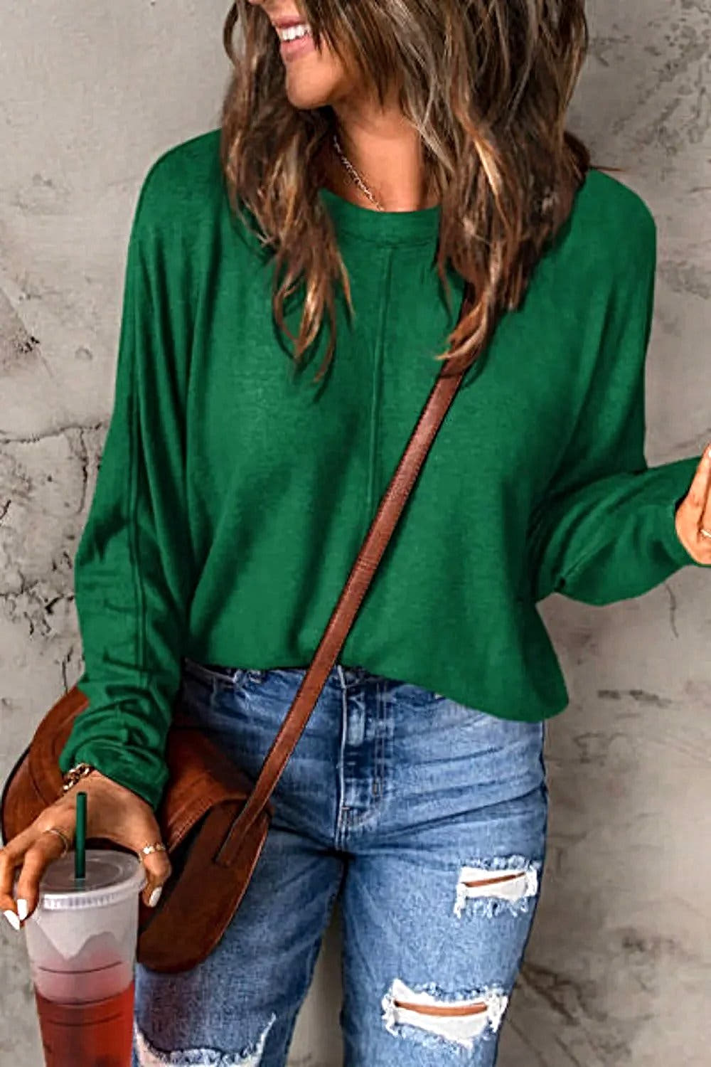 Elegant Basic Round Neck Shirt - Full Size Long Sleeve T-Shirt for Effortless Style Trendsi
