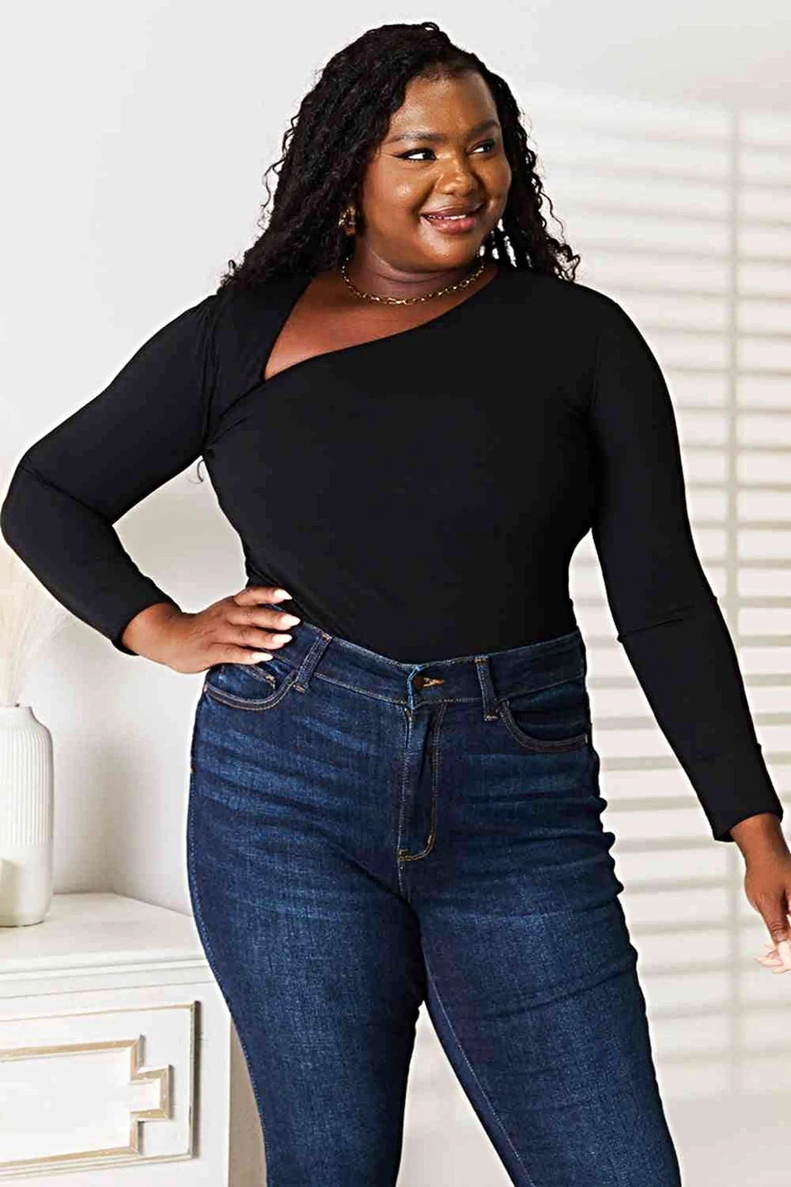 Basic Bae Asymmetrical Neck Long Sleeve Top -