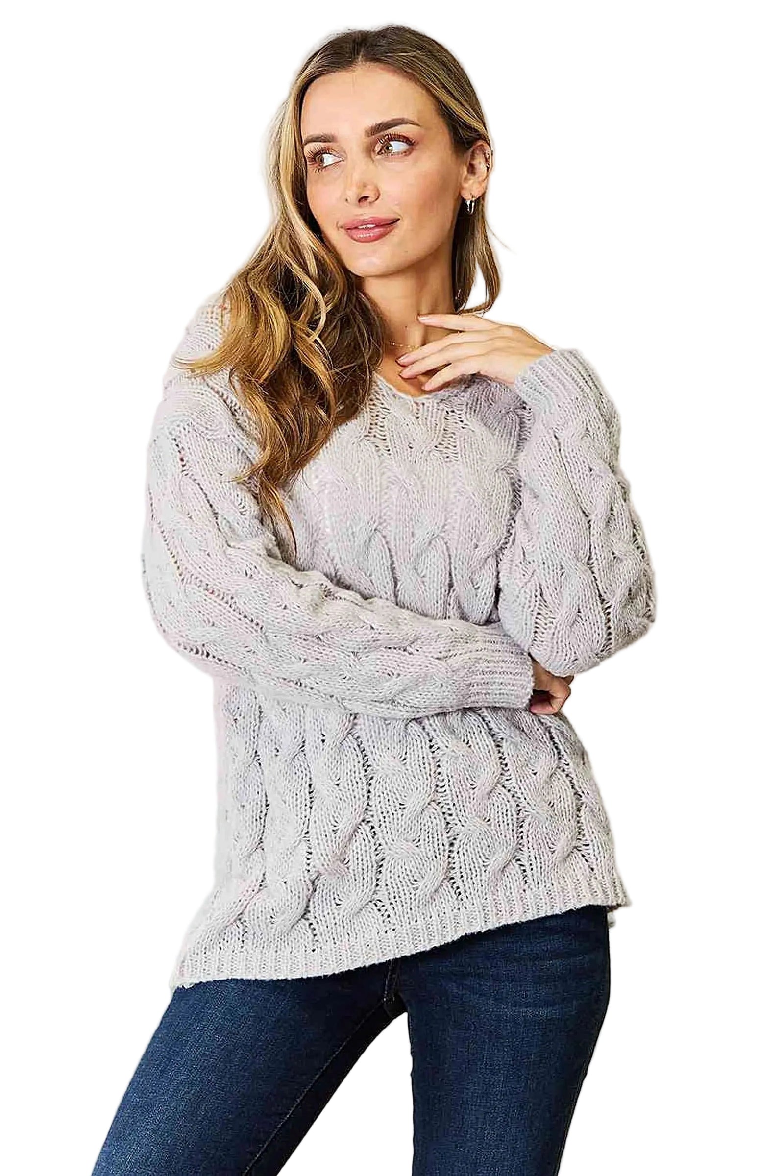 Luxurious Cable Knit Hooded Sweater with Classic Design - Perfect for Chilly Days Trendsi