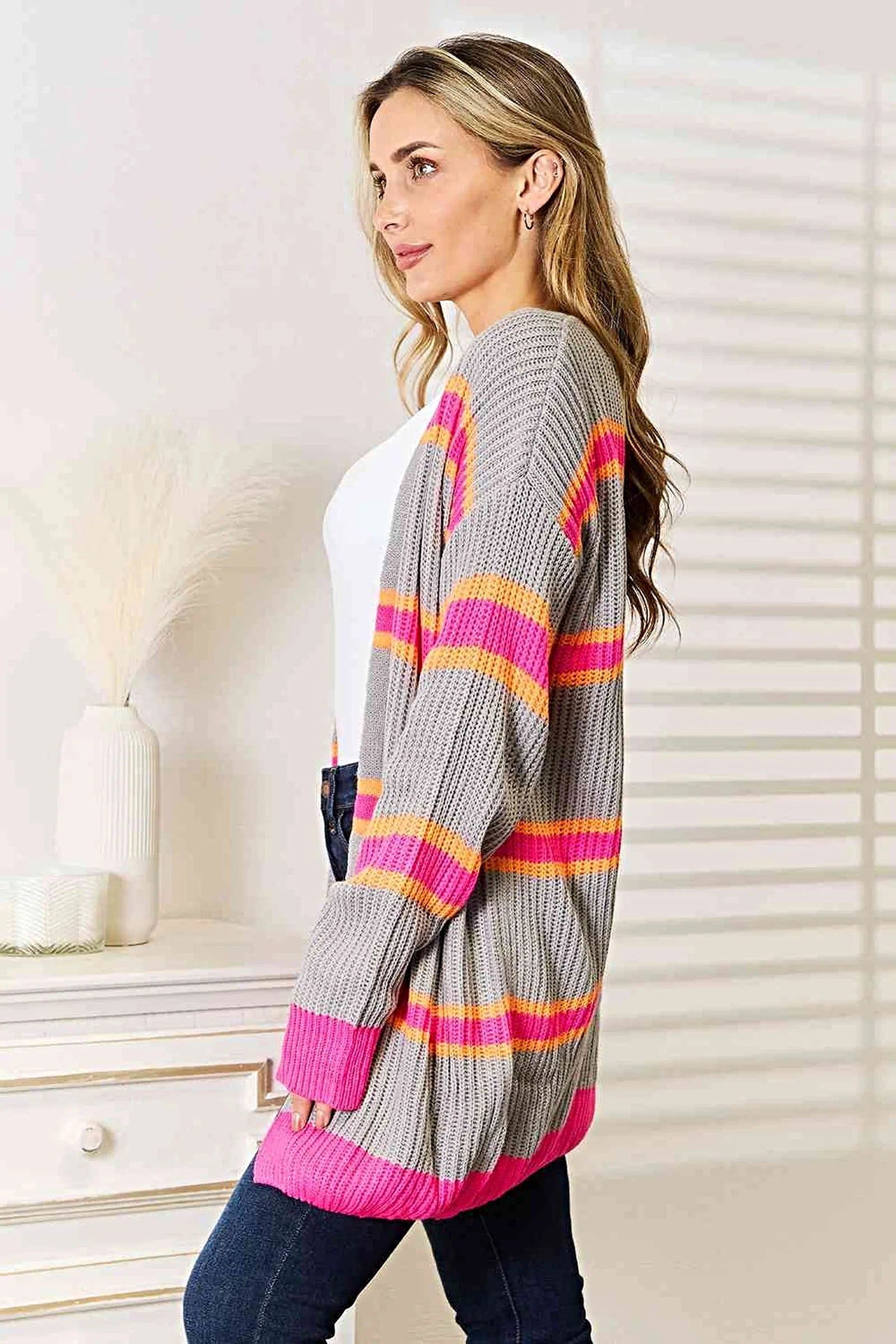 Chic Ribbed Long Sleeve Cardigan in 100% Acrylic - Cozy, Elegant, and Perfect for Layering Trendsi