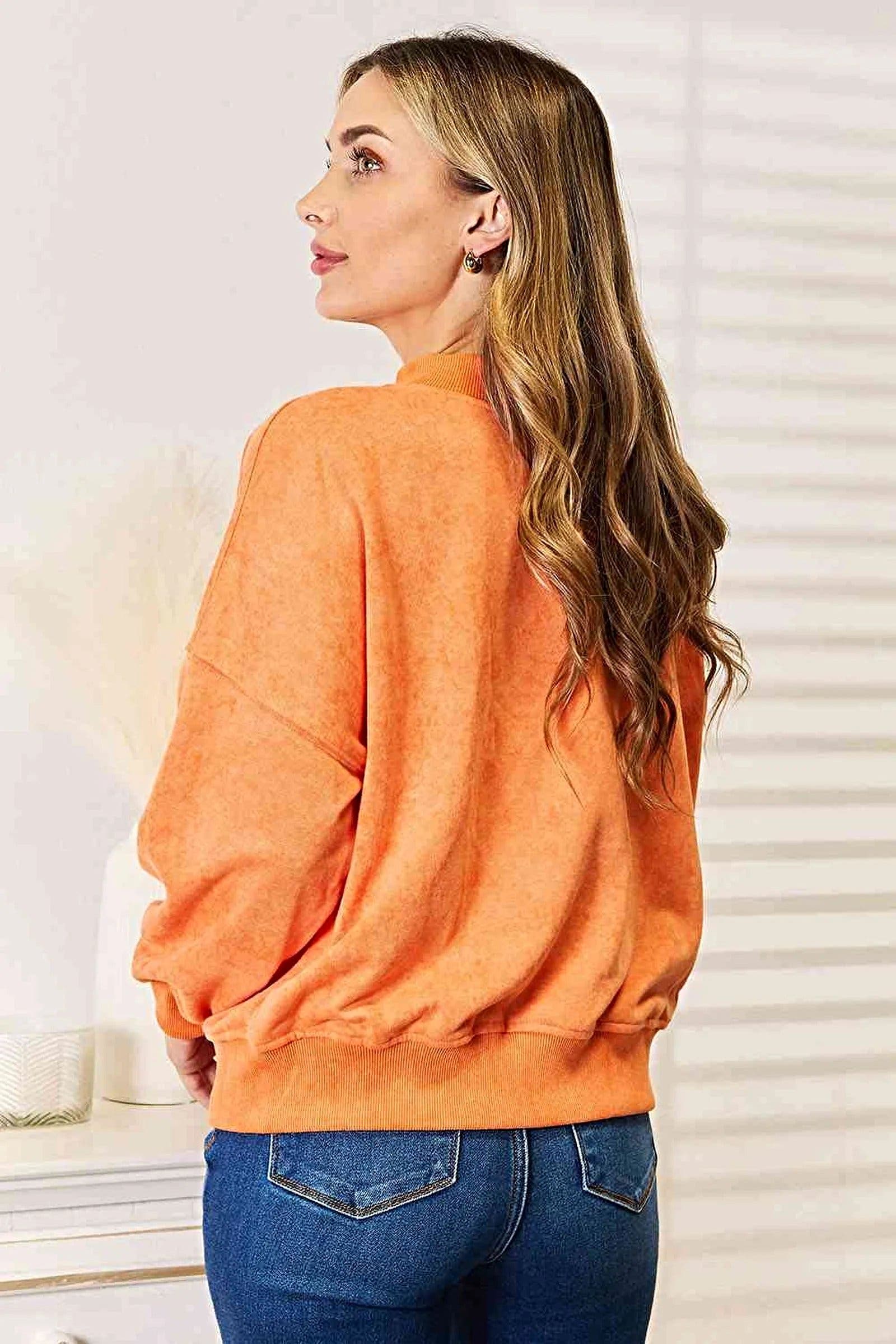Chic Round Neck Sweatshirt With Dropped Shoulders And Rib Trim - Versatile Casual Style Trendsi